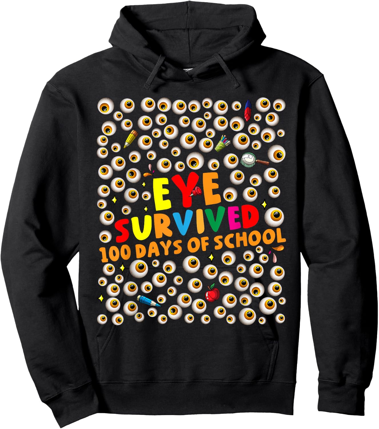 I Survived 100 Days of School Eyes Eyeballs Kids Boys Girls Hoodie - Hoodie | Black