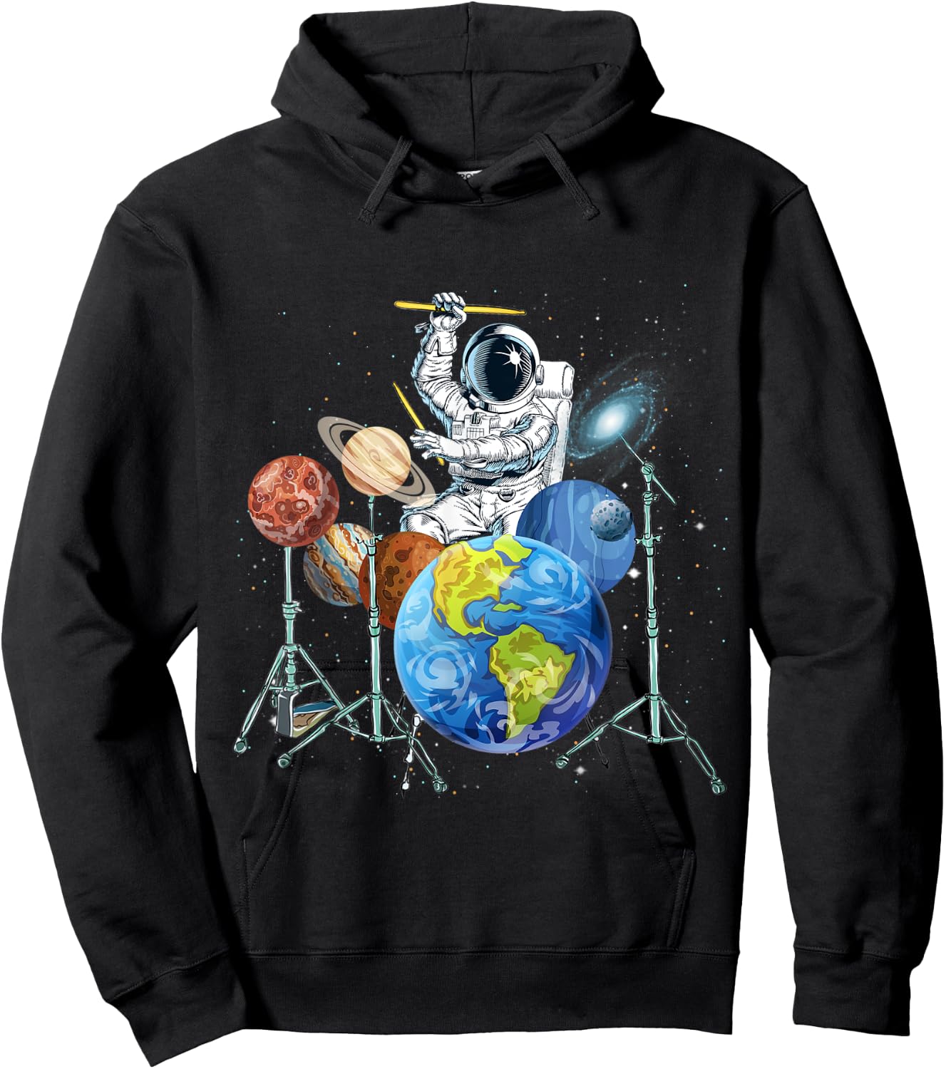 Drummer Astronaut Outer Space Women Kids Spaceman Hoodie - Hoodie | Black