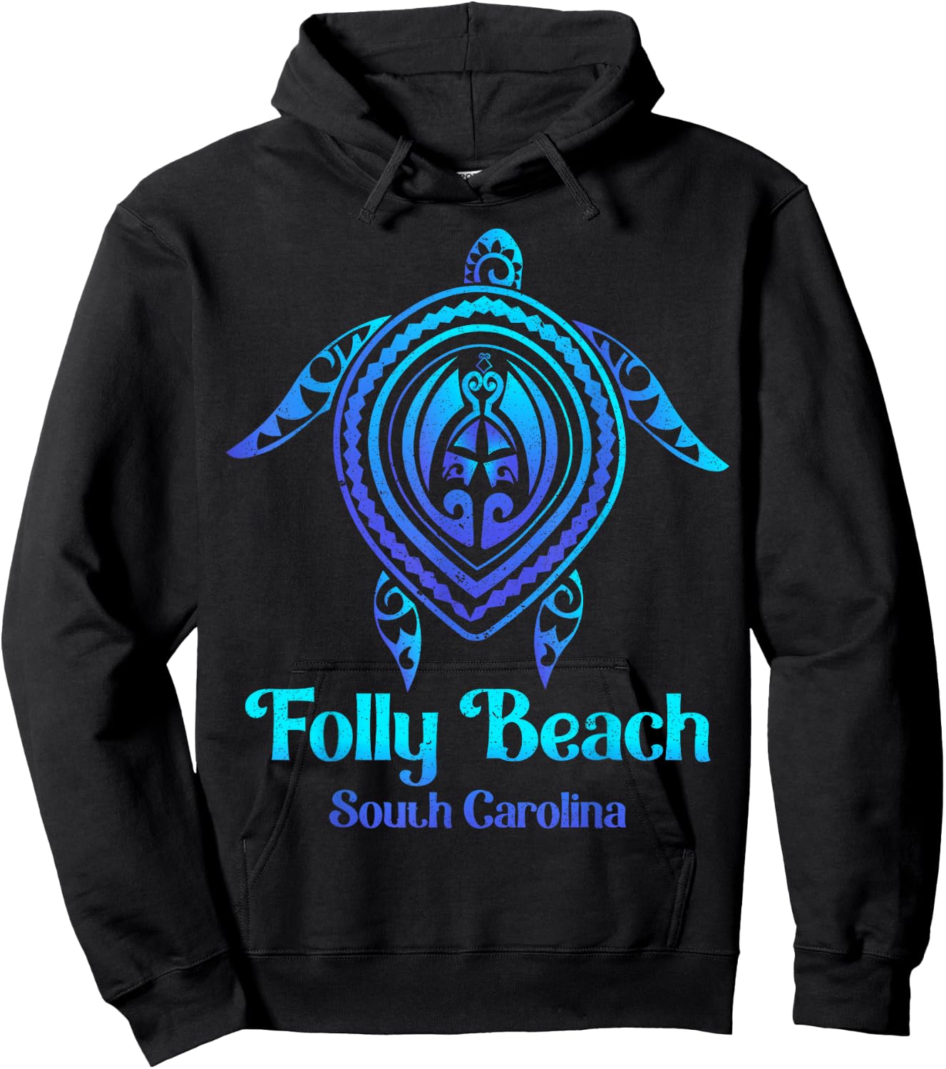 Folly Beach South Carolina SC Souvenirs Blue Sea Turtle Hoodie - Hoodie | Black