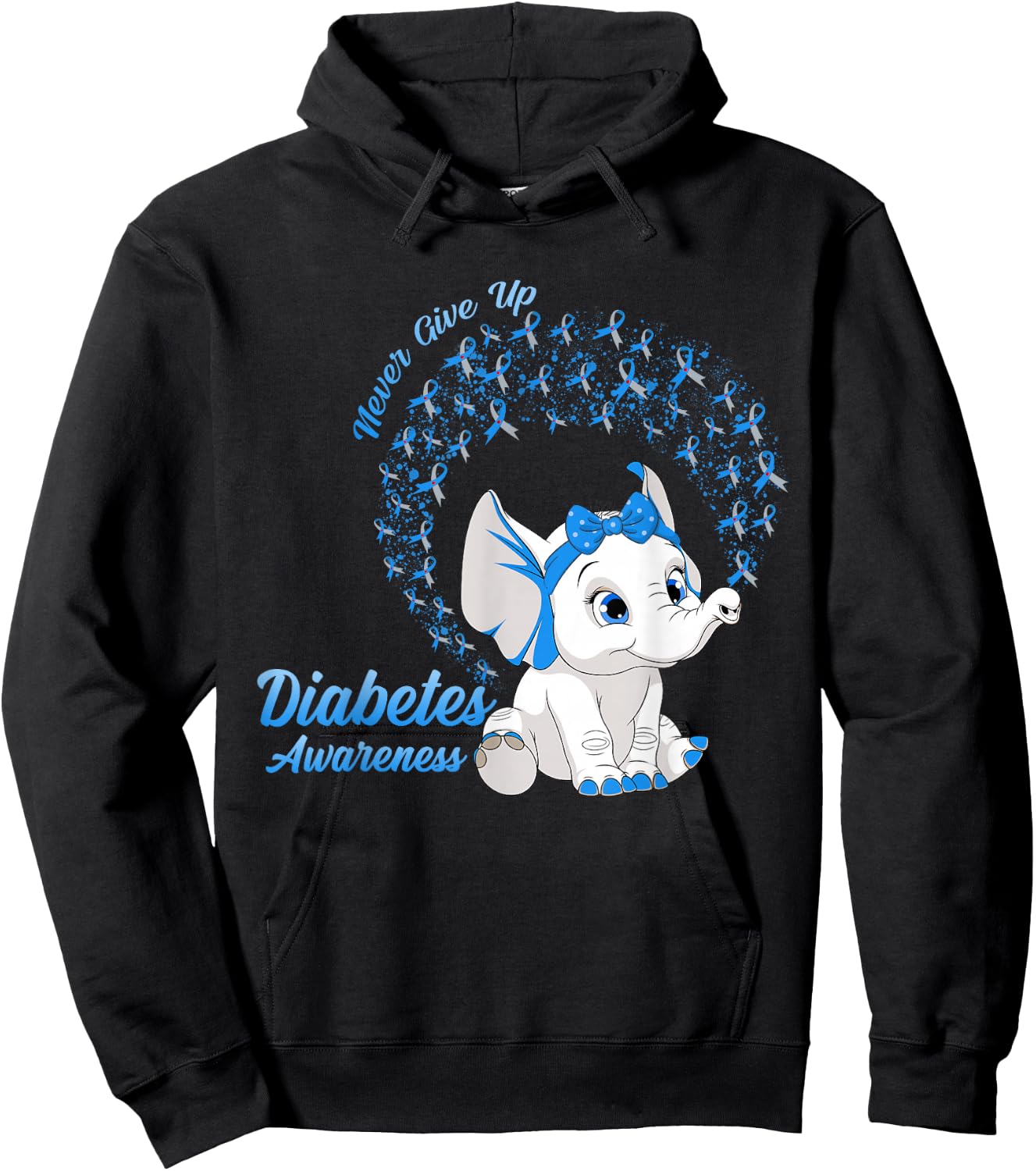 Elephant Type One TD1 Diabetes Awareness Day Month Ribbon Hoodie - Hoodie | Black