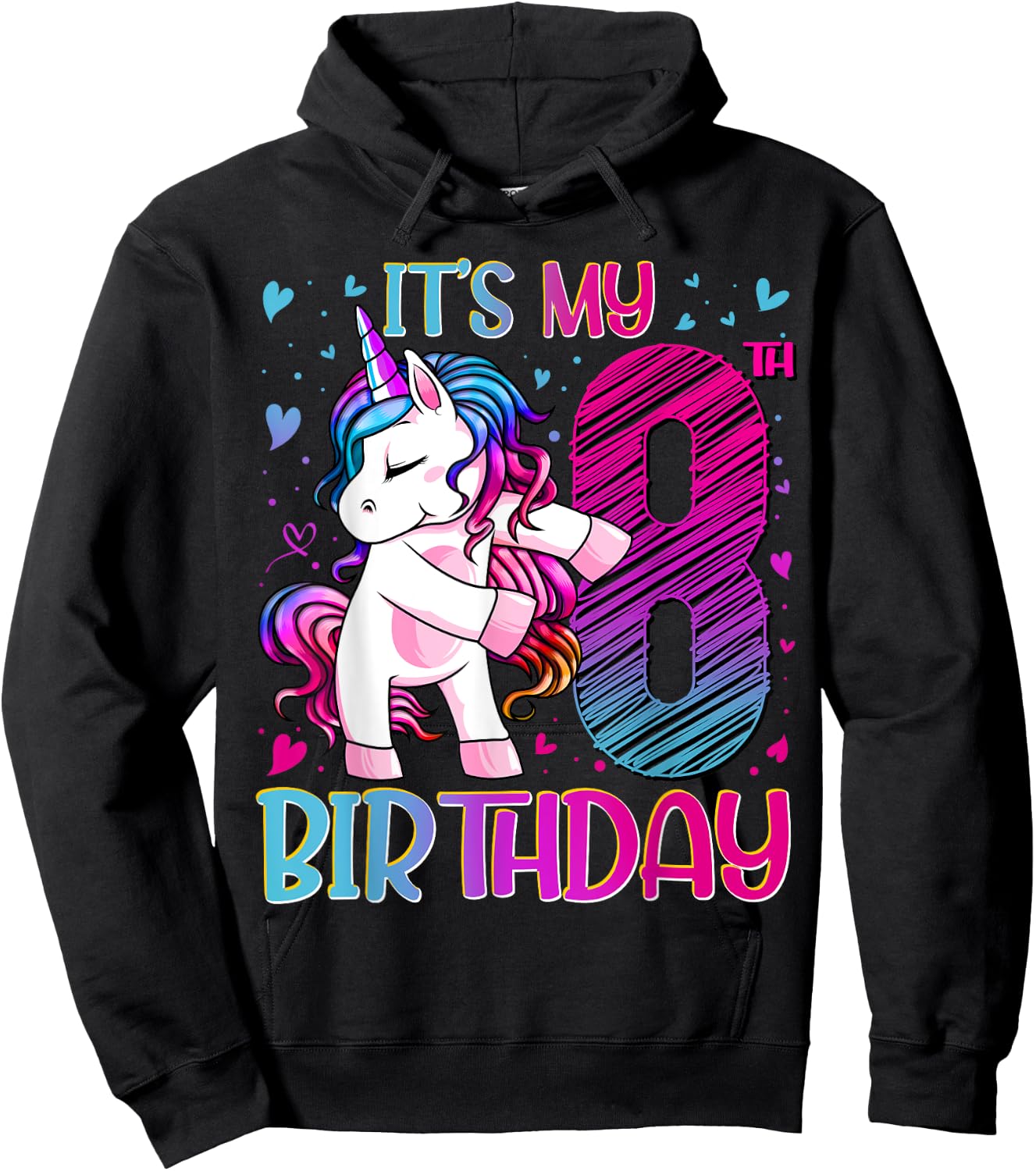 8 Year Old Gifts Unicorn Flossing 8th Birthday Girl Party Hoodie - Hoodie | Black