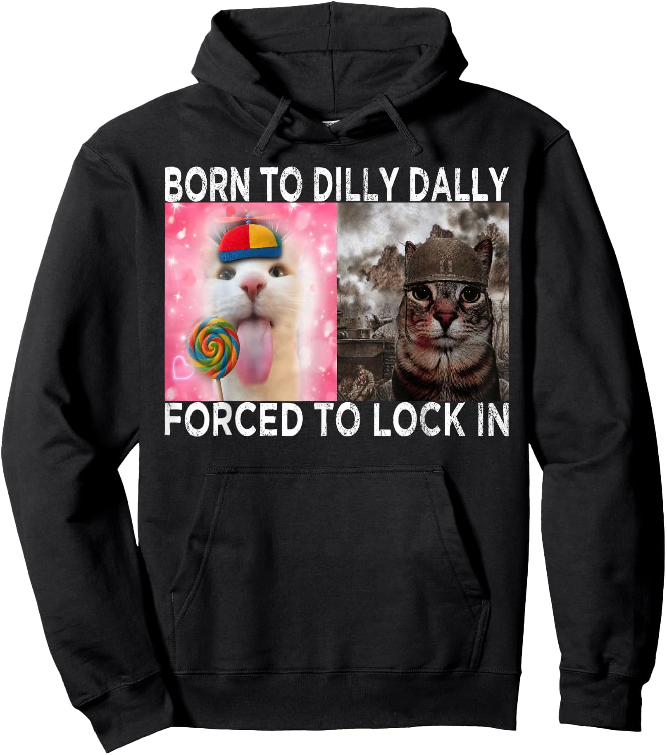 Born to Dilly Dally Forced to Lock in Cat Meme Funny Memes Hoodie - Hoodie | Black