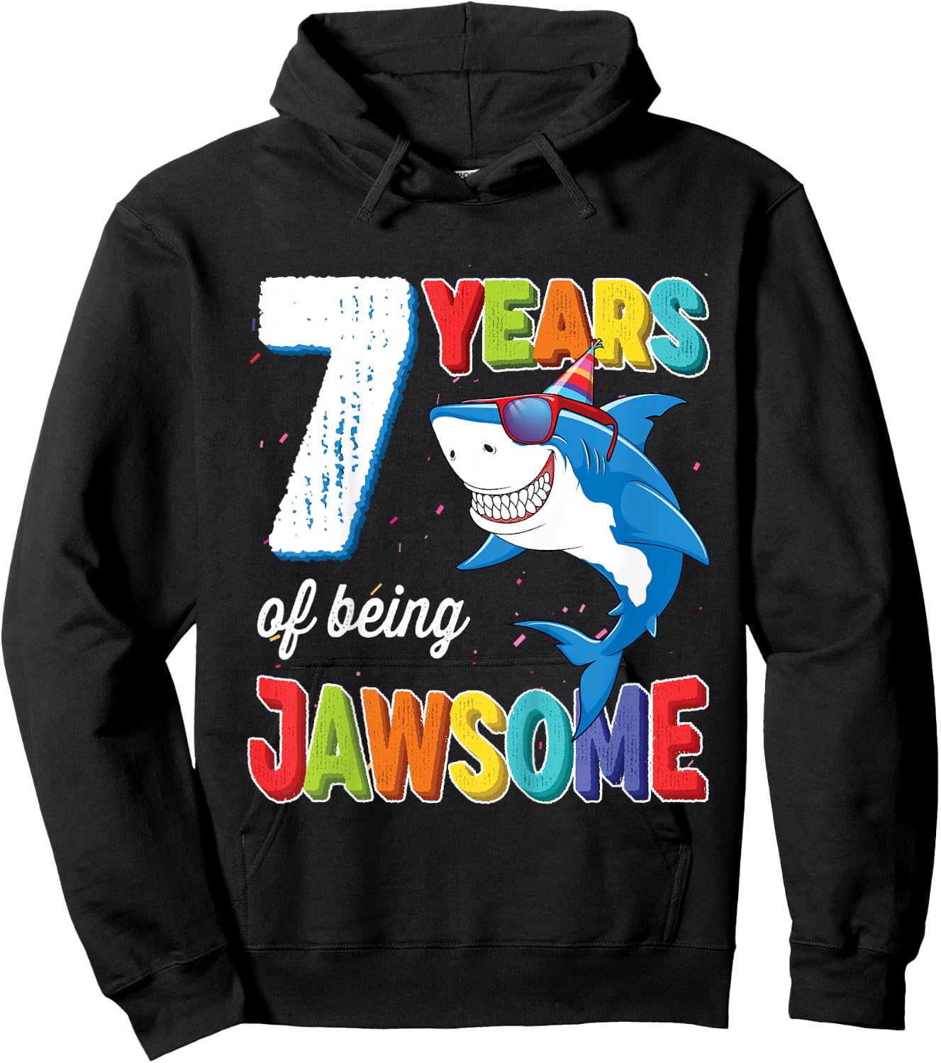 Kids 7 Year Old Boys Kids JawSome Shark 7th Birthday Hoodie - Hoodie | Black