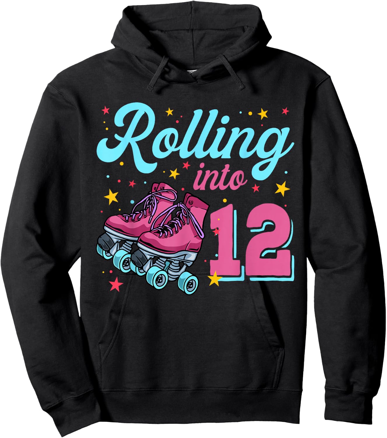 12th Birthday Shirt For Girls, Roller Skates Rolling Into 12 Hoodie - Hoodie | Black