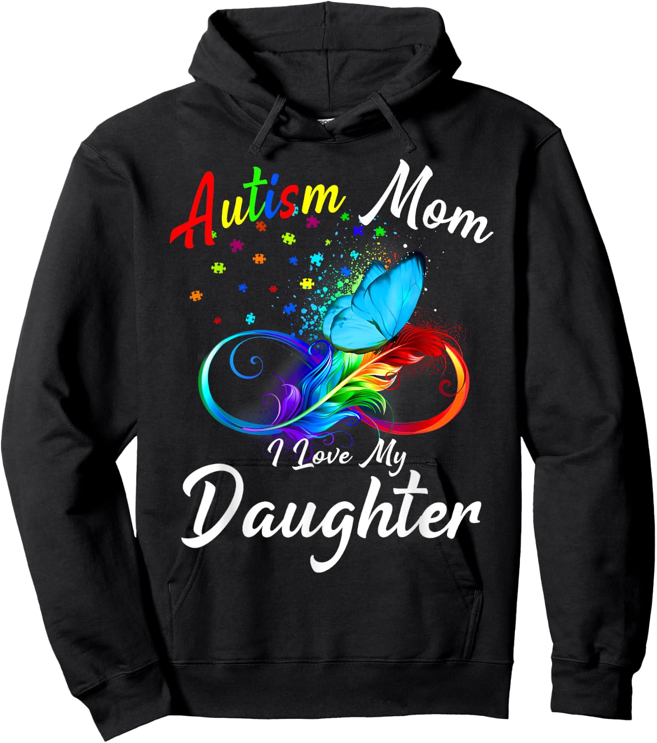 Butterfly Autism Mom I Love My Daughter Awareness Hoodie - Hoodie | Black