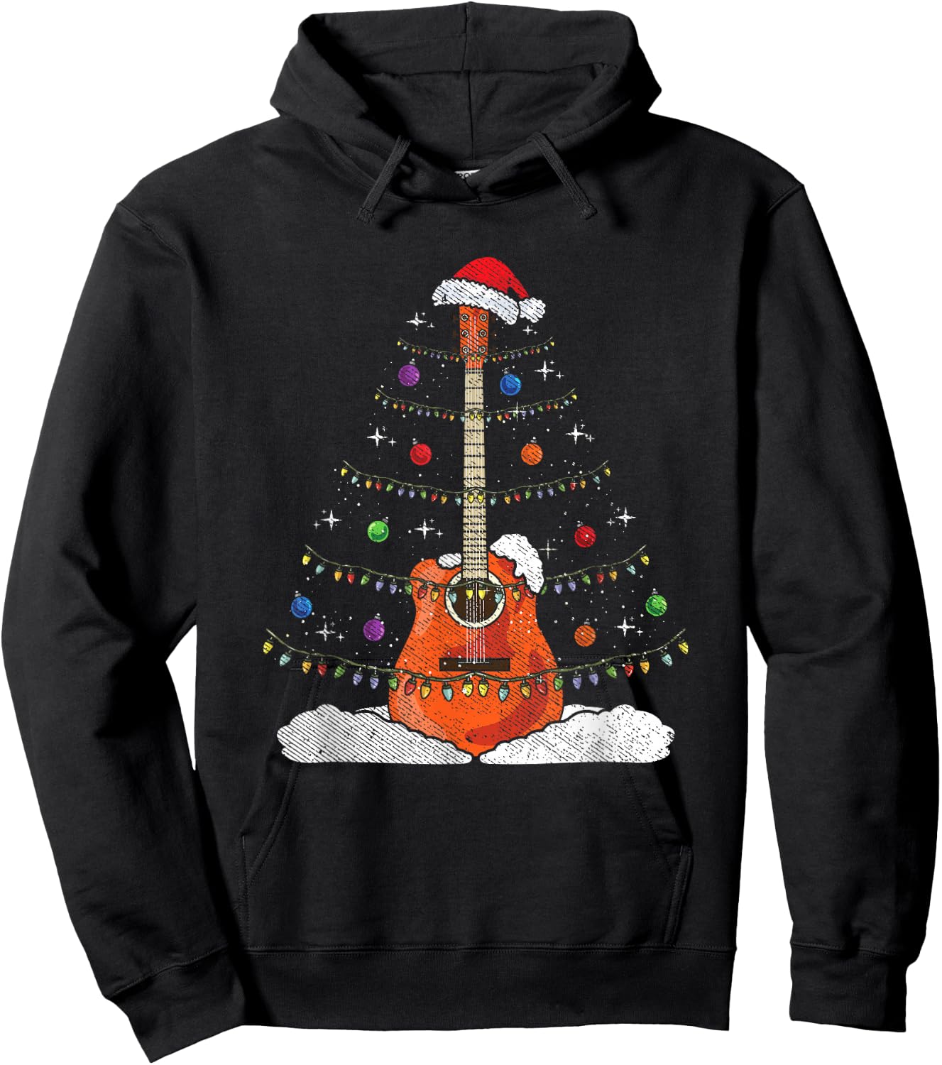 Christmas Guitar - Xmas Lights Guitarist Hoodie - Hoodie | Black