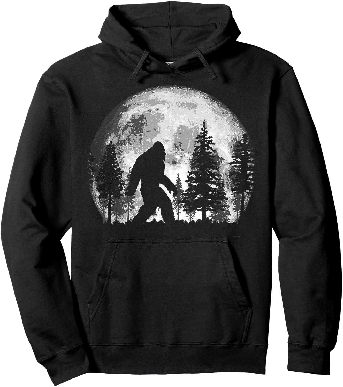 Bigfoot in The Forest Hiding at Night Full Moon Trees Nature Hoodie - Hoodie | Black