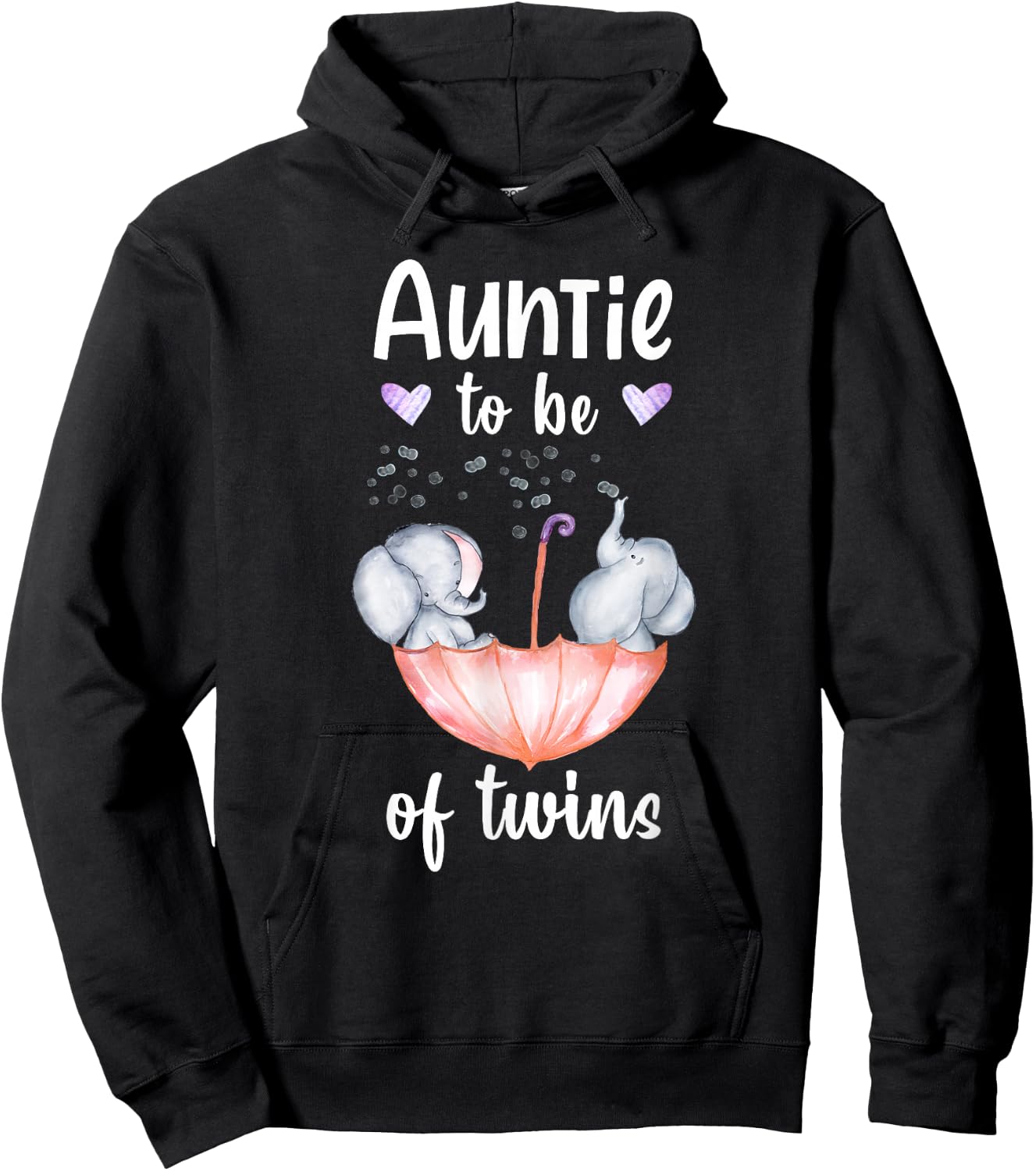 Auntie To Be Of Twins Baby Shower Elephant Hoodie - Hoodie | Black
