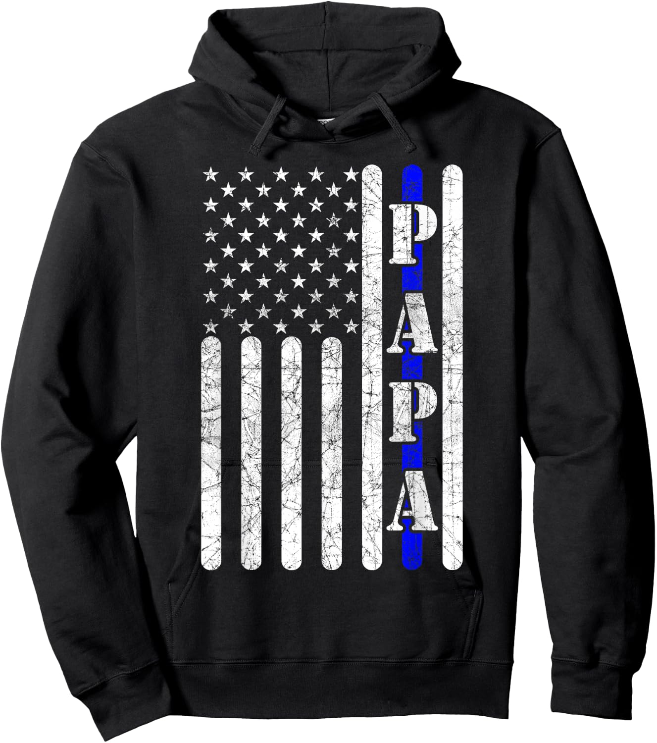 Thin Blue Line Papa Vintage Police American Flag Fathers Day Hoodie - Hoodie | Black