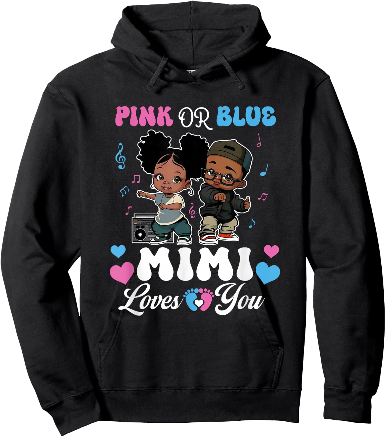 Pink Or Blue Mimi Loves You Black Baby Gender Reveal Hoodie - Hoodie | Black