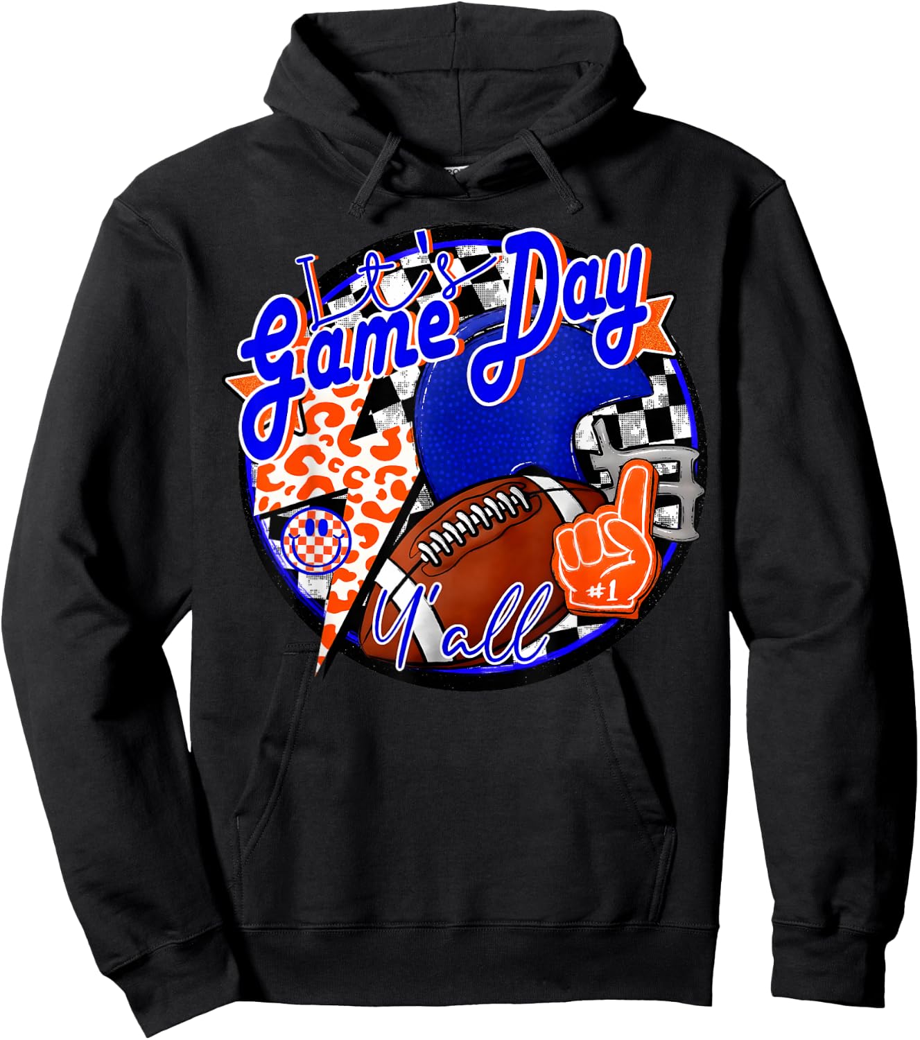 It's Game Day Y'all Retro Football Team Spirit Blue & Orange Hoodie - Hoodie | Black