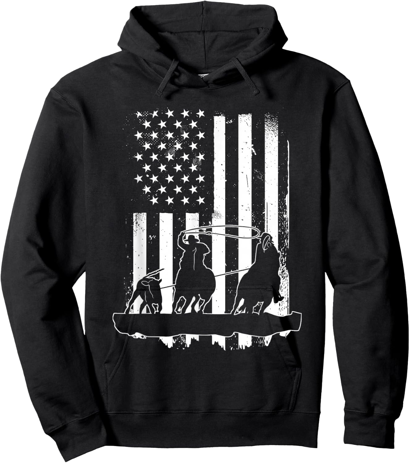 USA Flag Team Roping Design Rodeo Western Horse Country Hoodie - Hoodie | Black