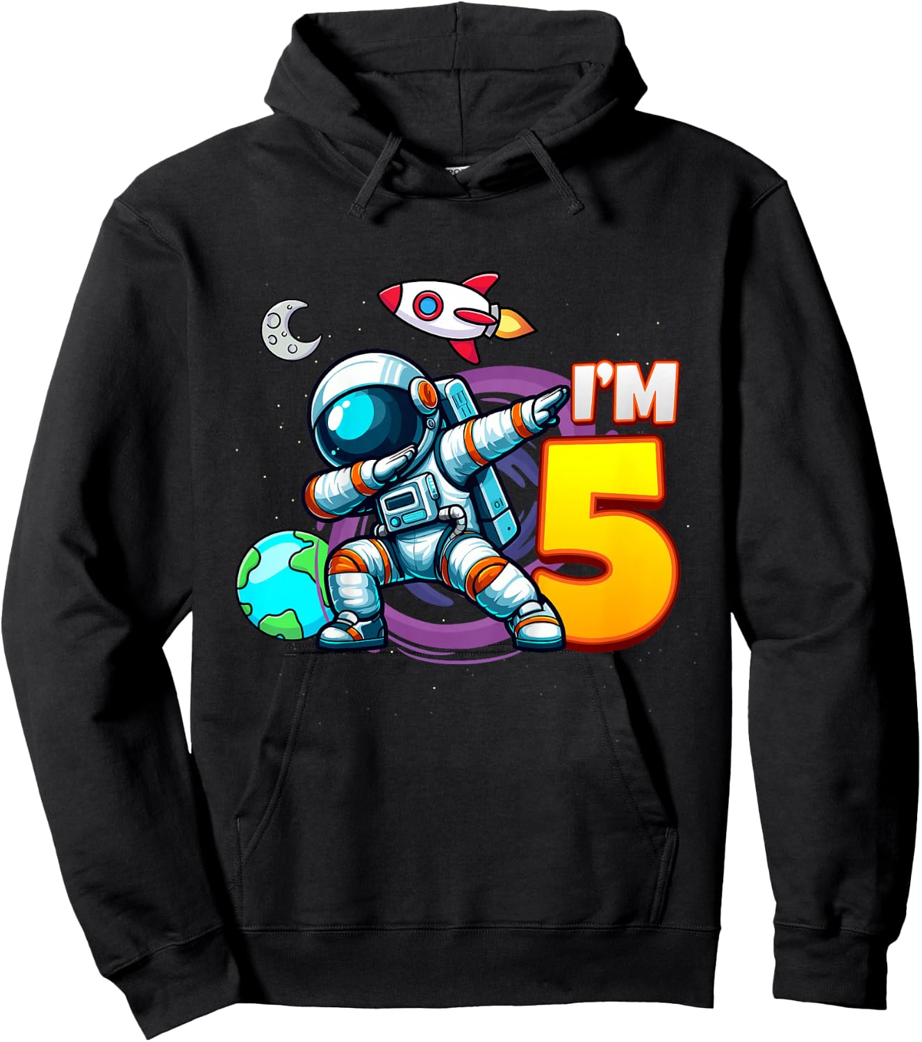 I'm 5 For Five Year Old Boy Space Astronaut 5th Birthday Hoodie - Hoodie | Black
