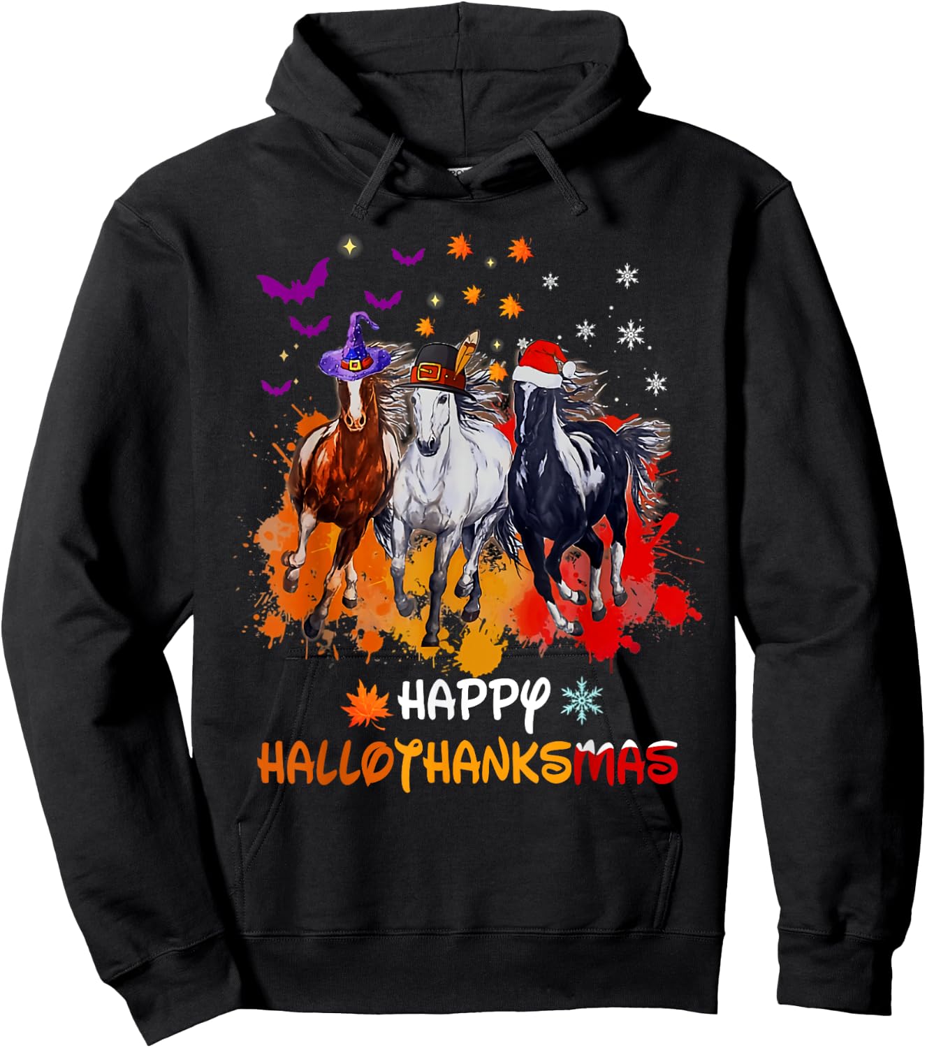 Happy hallothanksmas horse Hoodie - Hoodie | Black