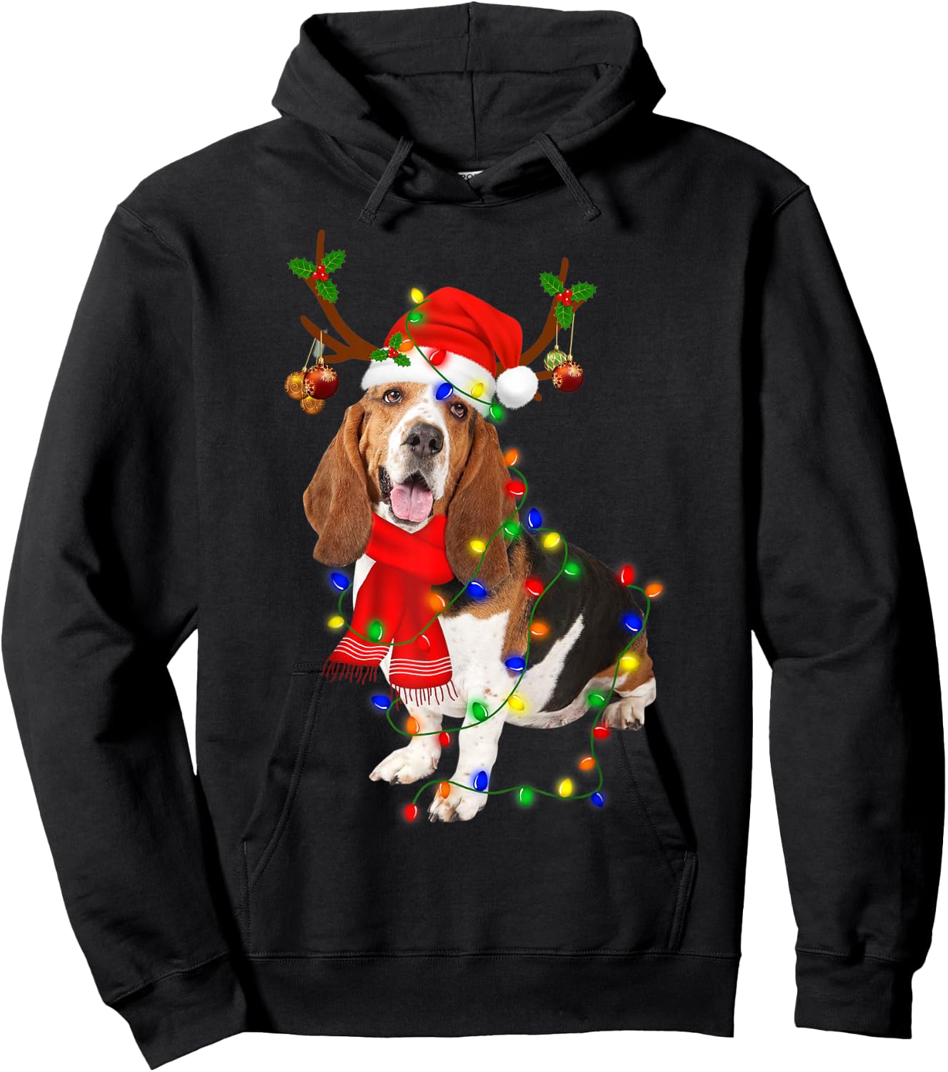 Basset Hound Christmas Light Merry Christmas Winter Gift Hoodie - Hoodie | Black