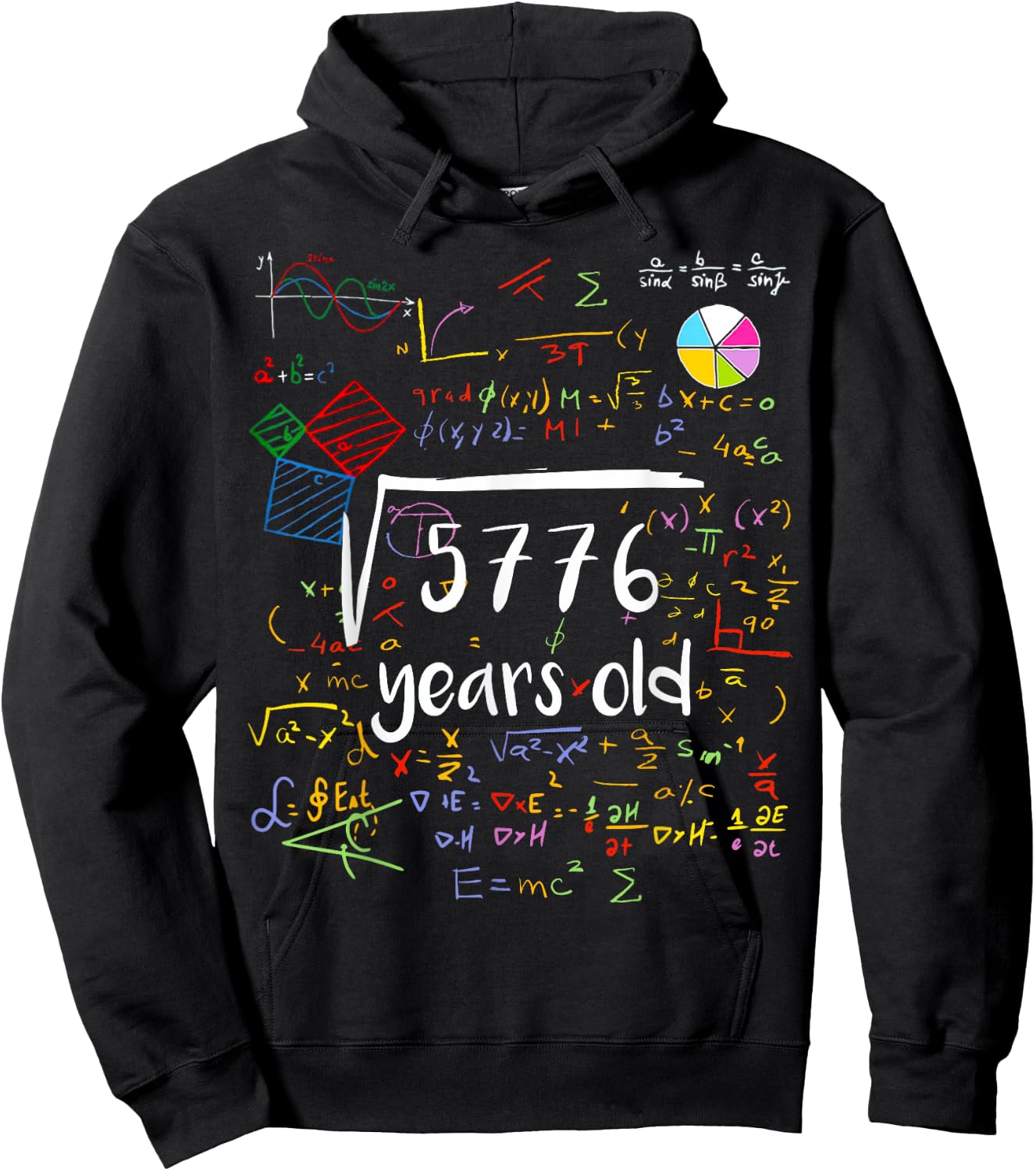 Square Root Of 5776 76th Birthday 76 Years Old Math B-day Hoodie - Hoodie | Black