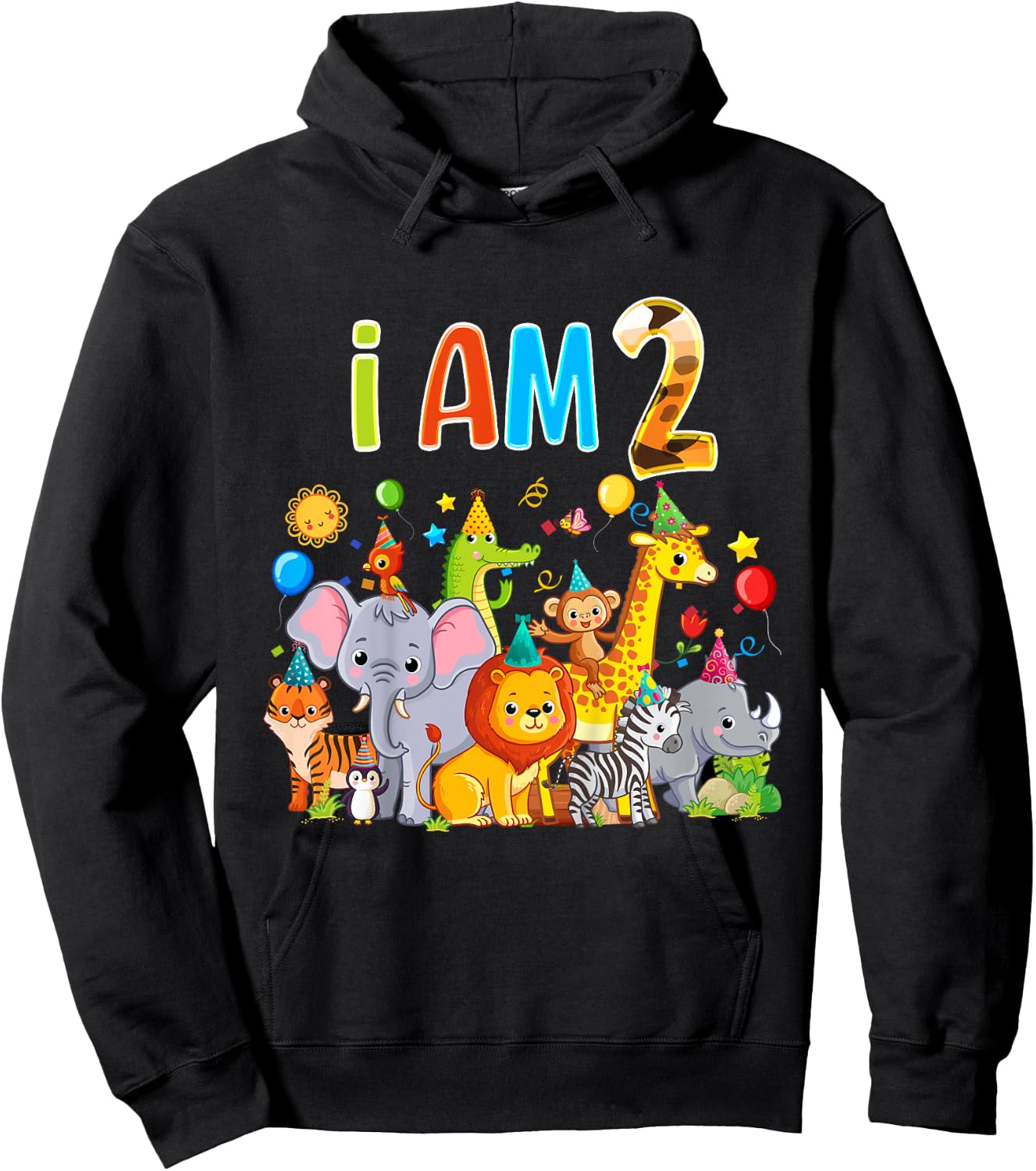 2 Year Old Zoo Animal Birthday Safari Jungle Animal 1th Kids Hoodie - Hoodie | Black