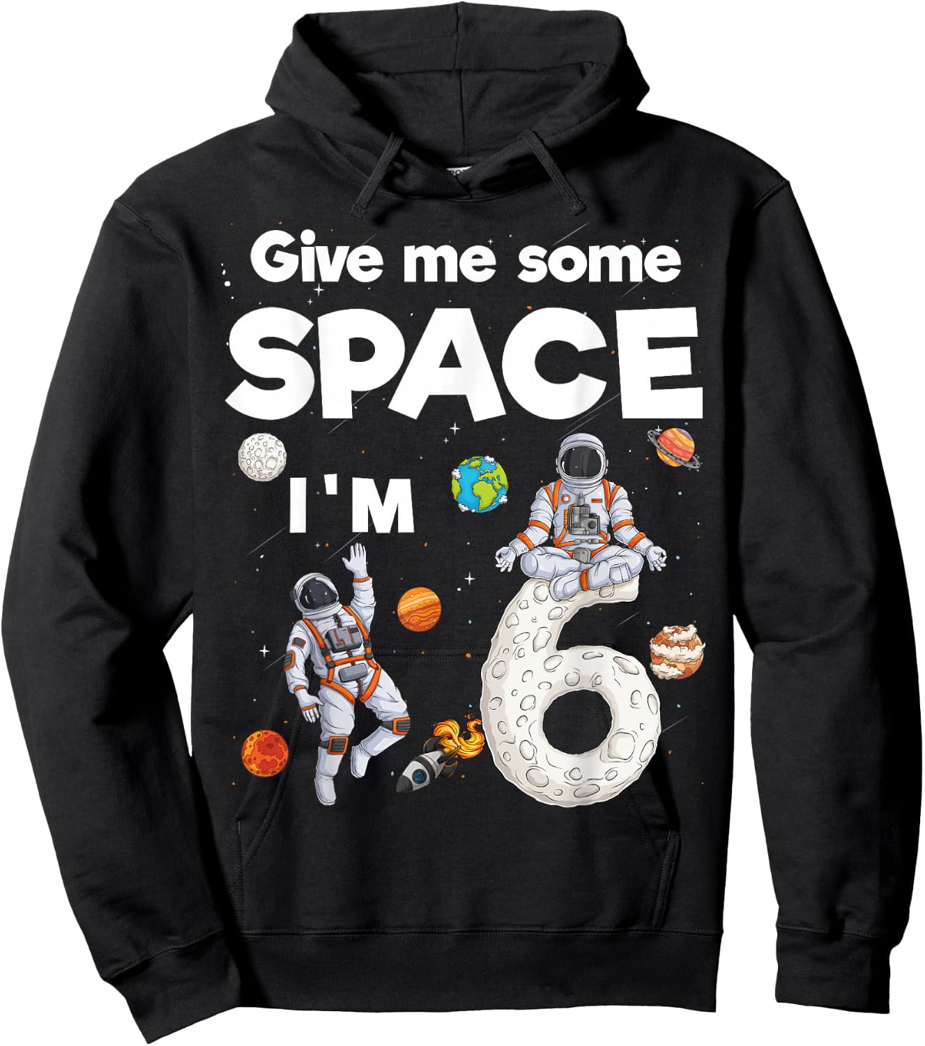 Outer Space Astronaut Planets Six Year Old 6th Birthday Kids Hoodie - Hoodie | Black