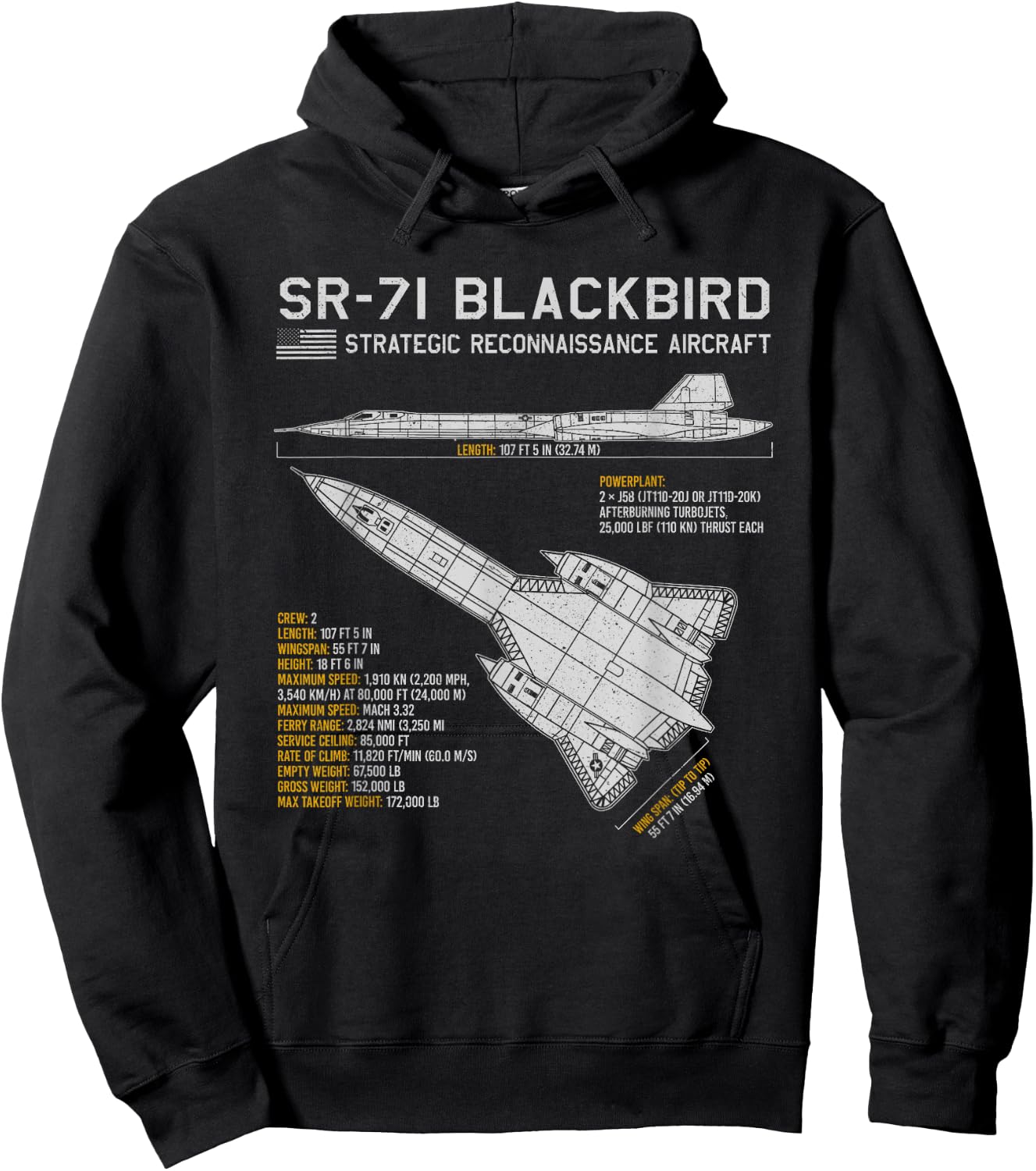 SR-71 Blackbird Aircraft Spy Plane Blueprint Data Hoodie - Hoodie | Black