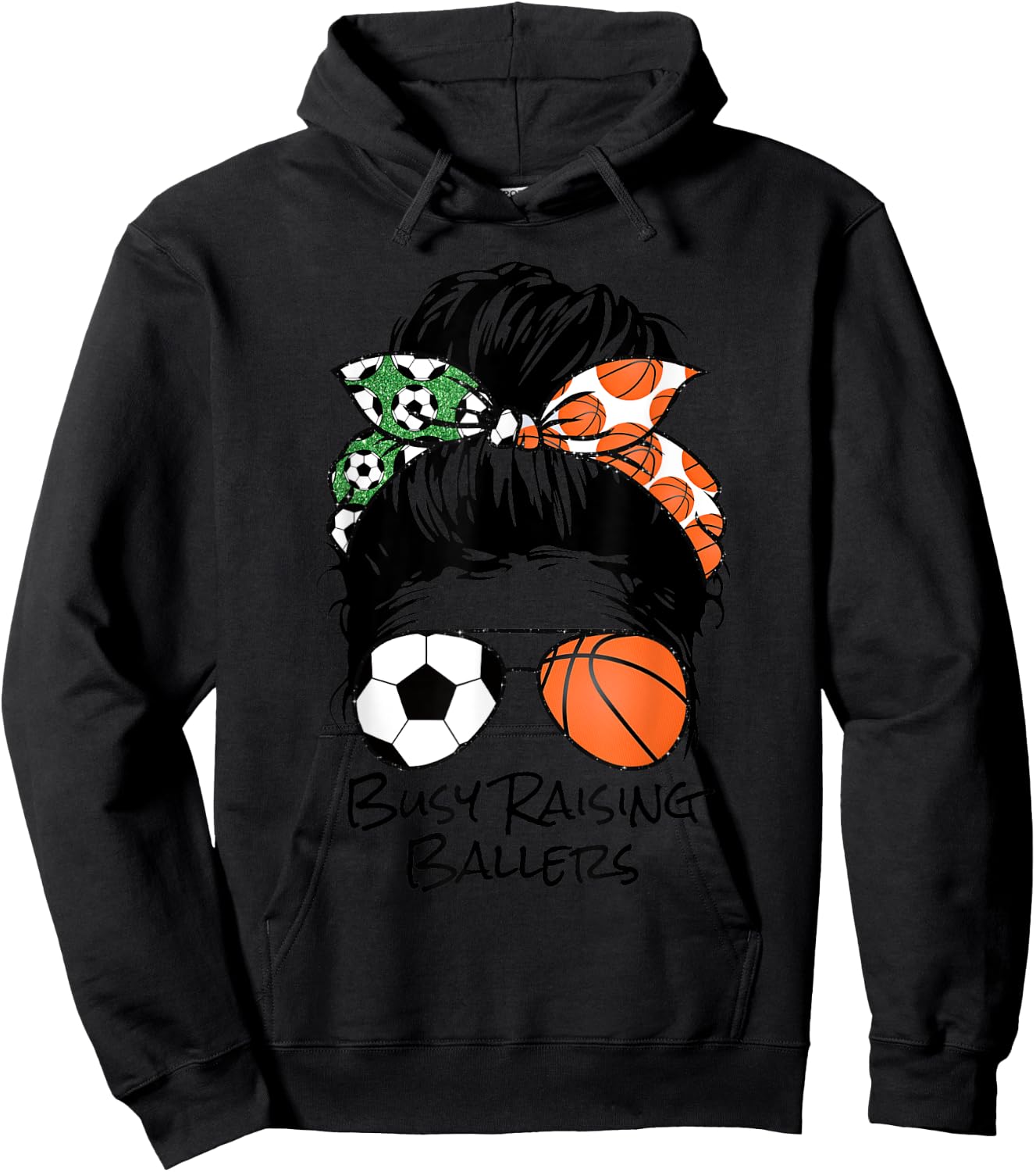 Busy Raising Ballers messy bun women's basketball soccer mom Hoodie - Hoodie | Black