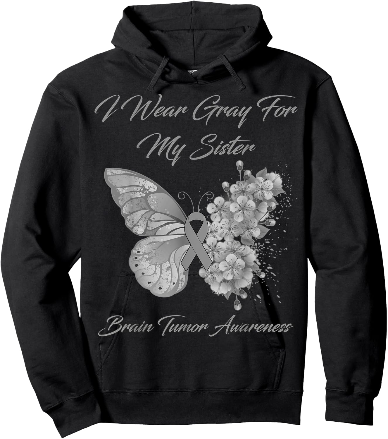 Butterfly I Wear Gray For My Sister Brain Tumor Awareness Hoodie - Hoodie | Black