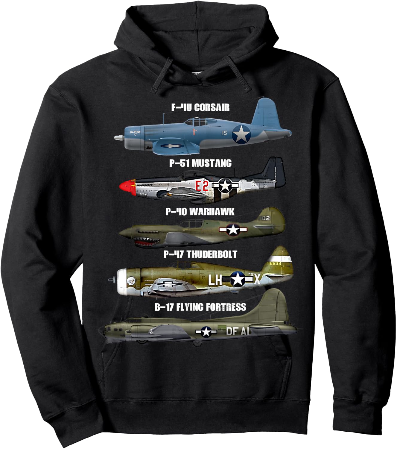 WW2 Warplane B-17 P51 Mustang F4U Corsair P40 Warhawk Hoodie - Hoodie | Black