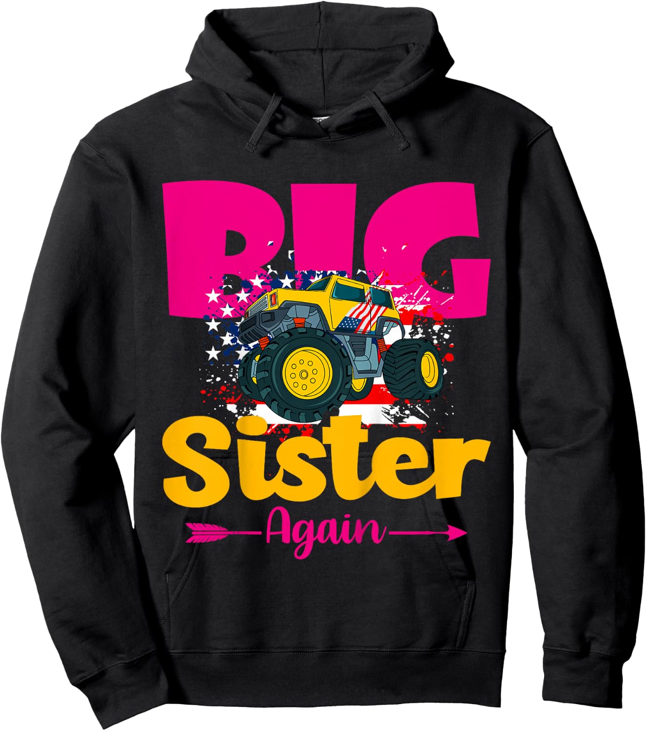 Kids Promoted To Big Sister Again Monster Truck Baby Announcement Hoodie - Hoodie | Black