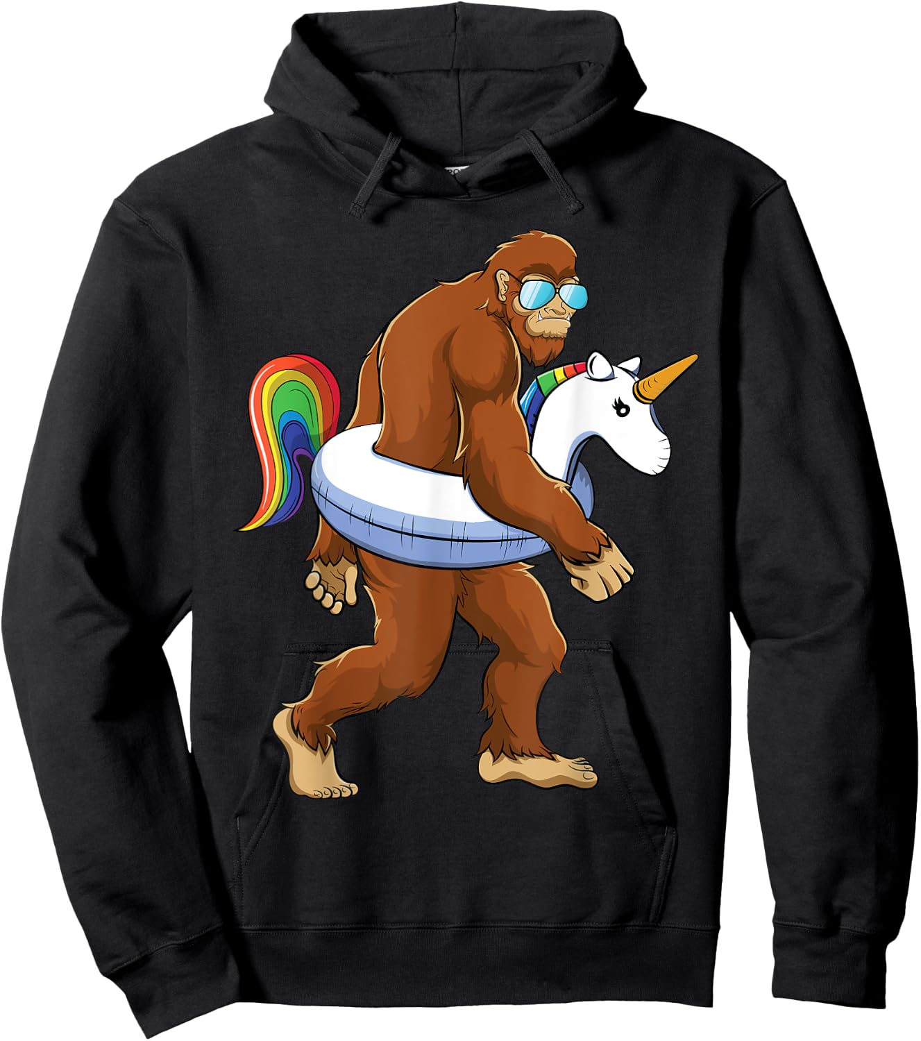 Unicorn Bigfoot Sasquatch Pool Party Boys Girls Funny Summer Hoodie - Hoodie | Black