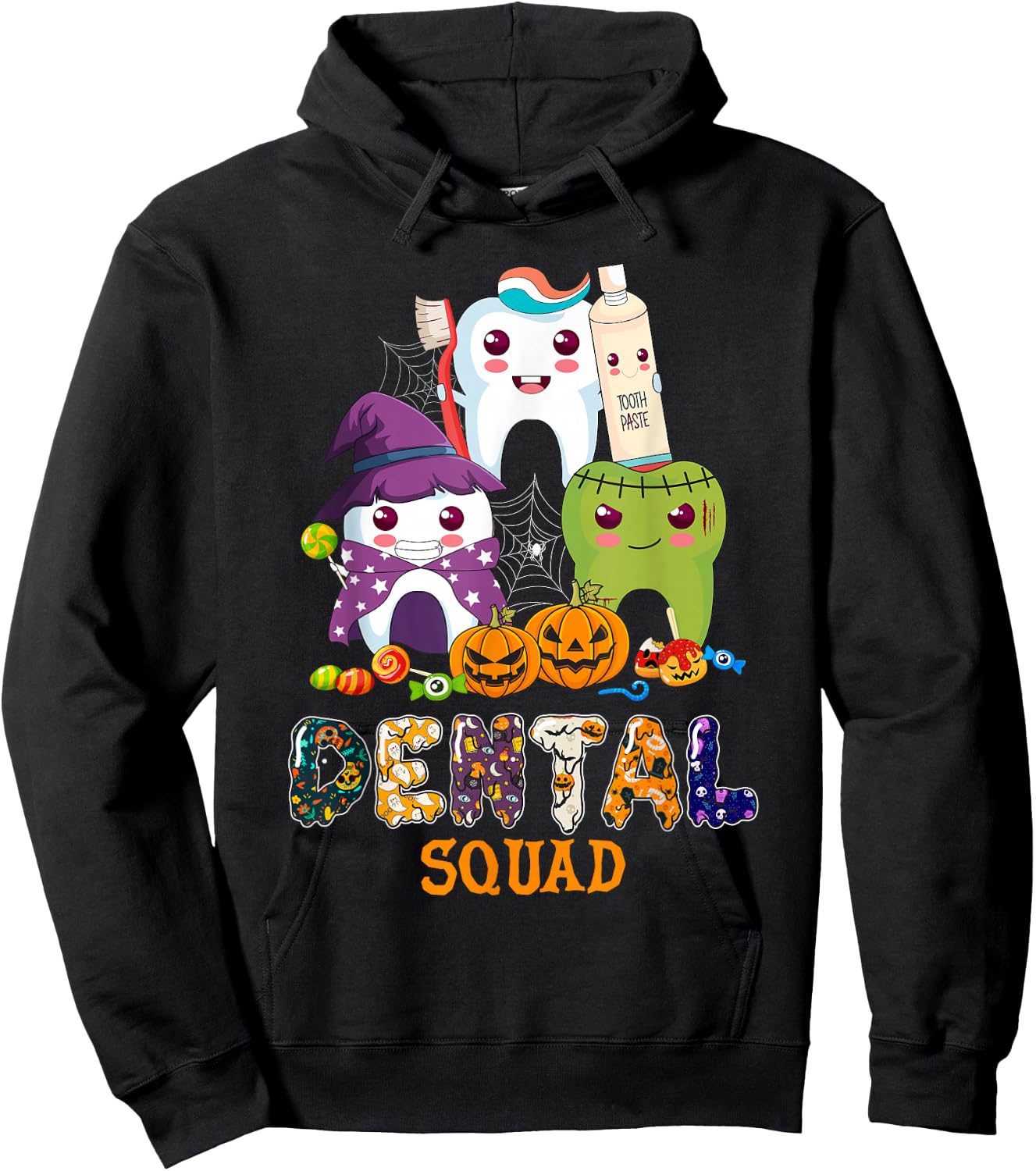 Cute Dental Squad Trick Or Teeth Denstist Halloween Ghost Hoodie - Hoodie | Black