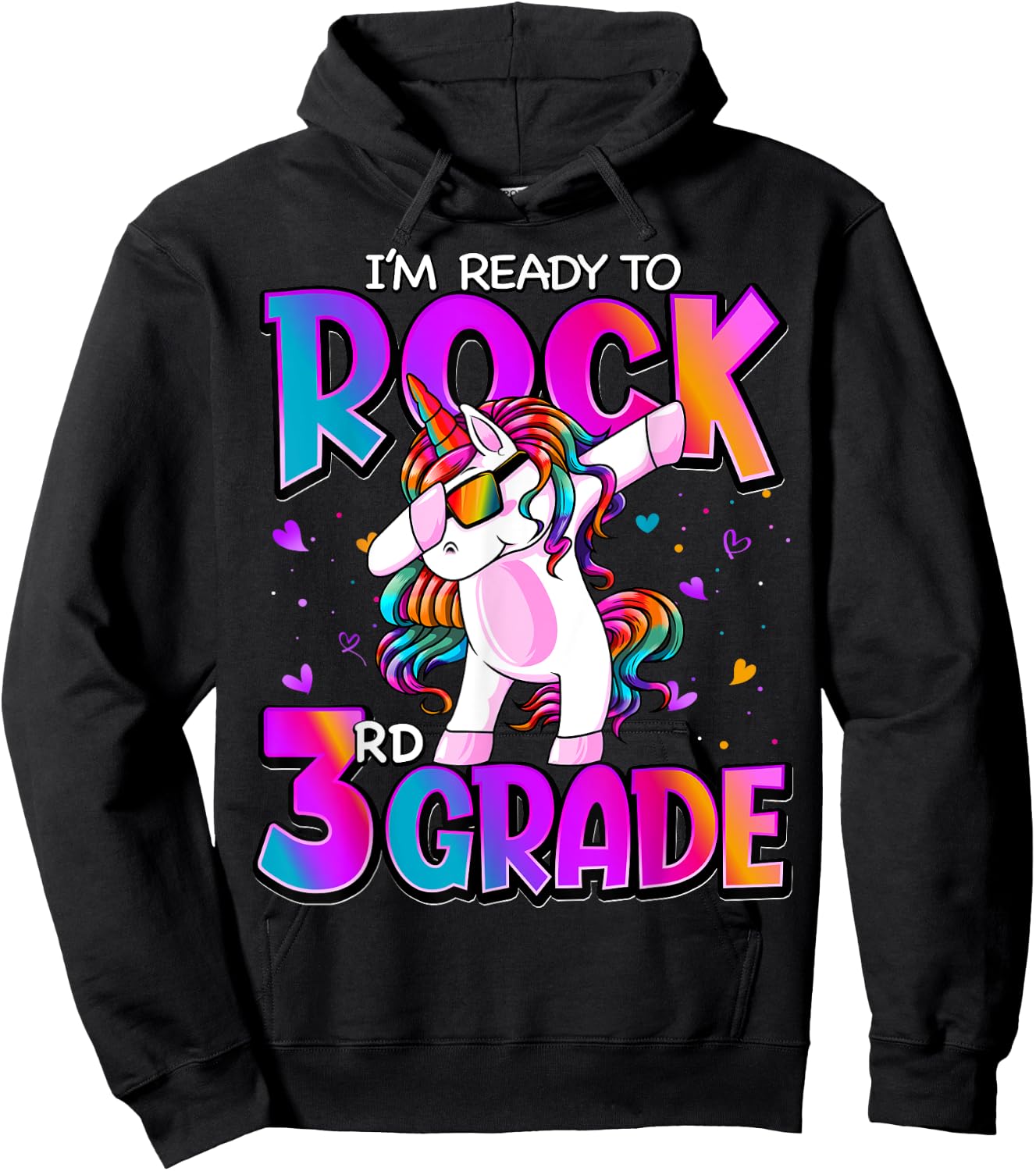 I'm Ready To Rock 3rd Grade Unicorn Back To School Girls Hoodie - Hoodie | Black