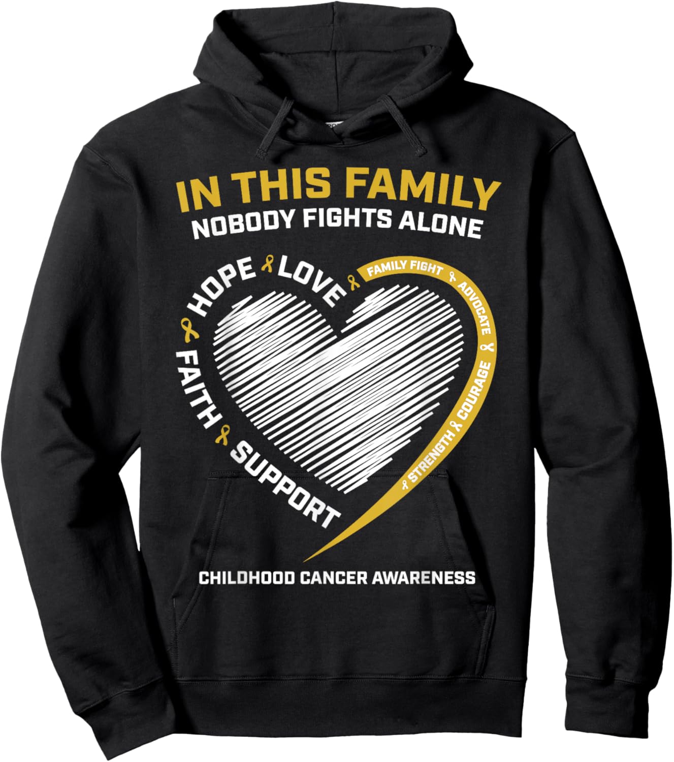 Gold Family Nobody Fights Alone Childhood Cancer Awareness Hoodie - Hoodie | Black