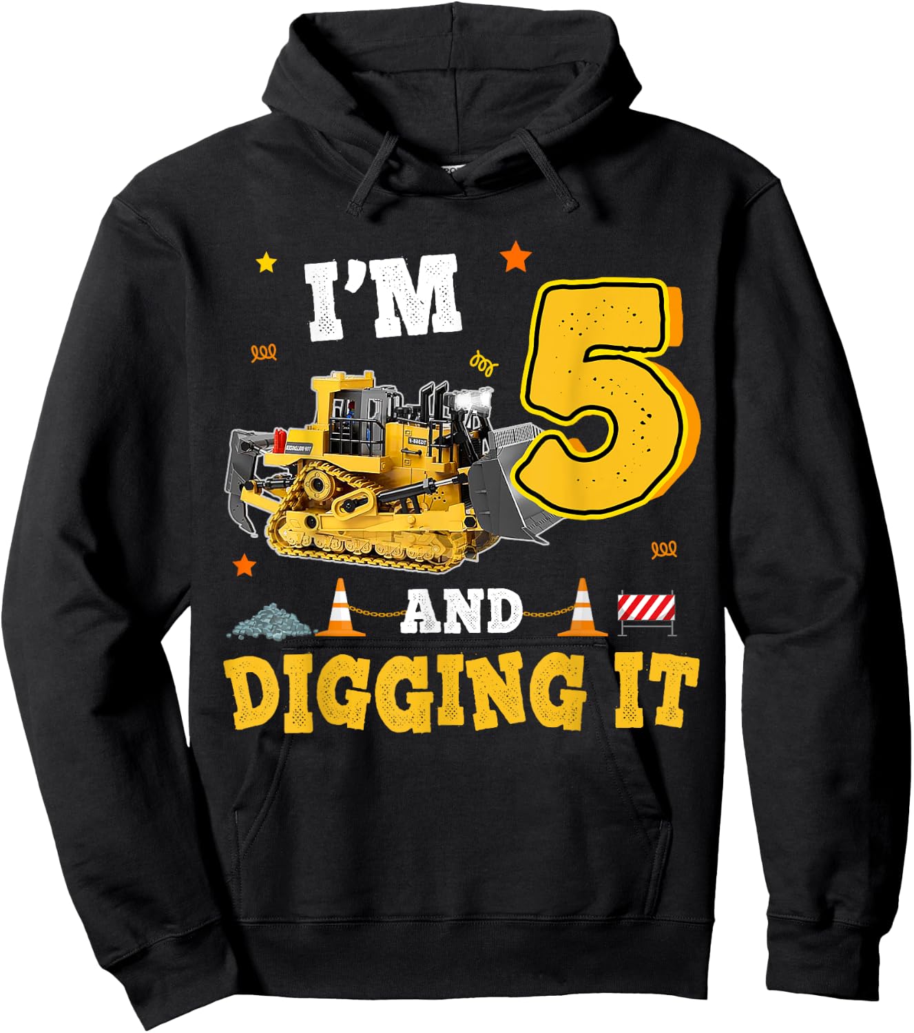 5th Birthday Construction Bulldozer 5yr I'm 5 And Digging It Hoodie - Hoodie | Black