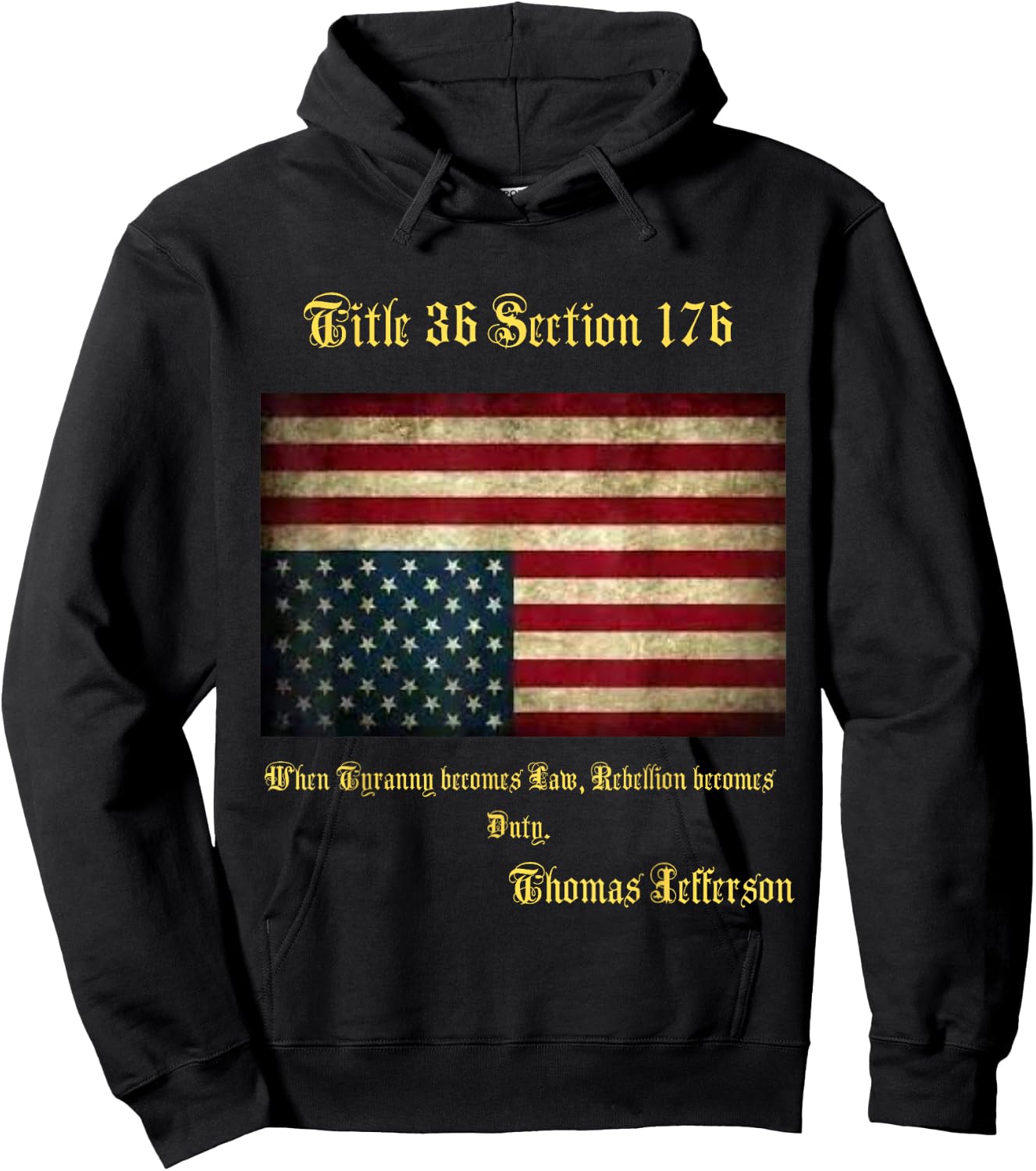 American Flag Distress Upside Down Thomas Jefferson Patriot Small Hoodie - Hoodie | Black