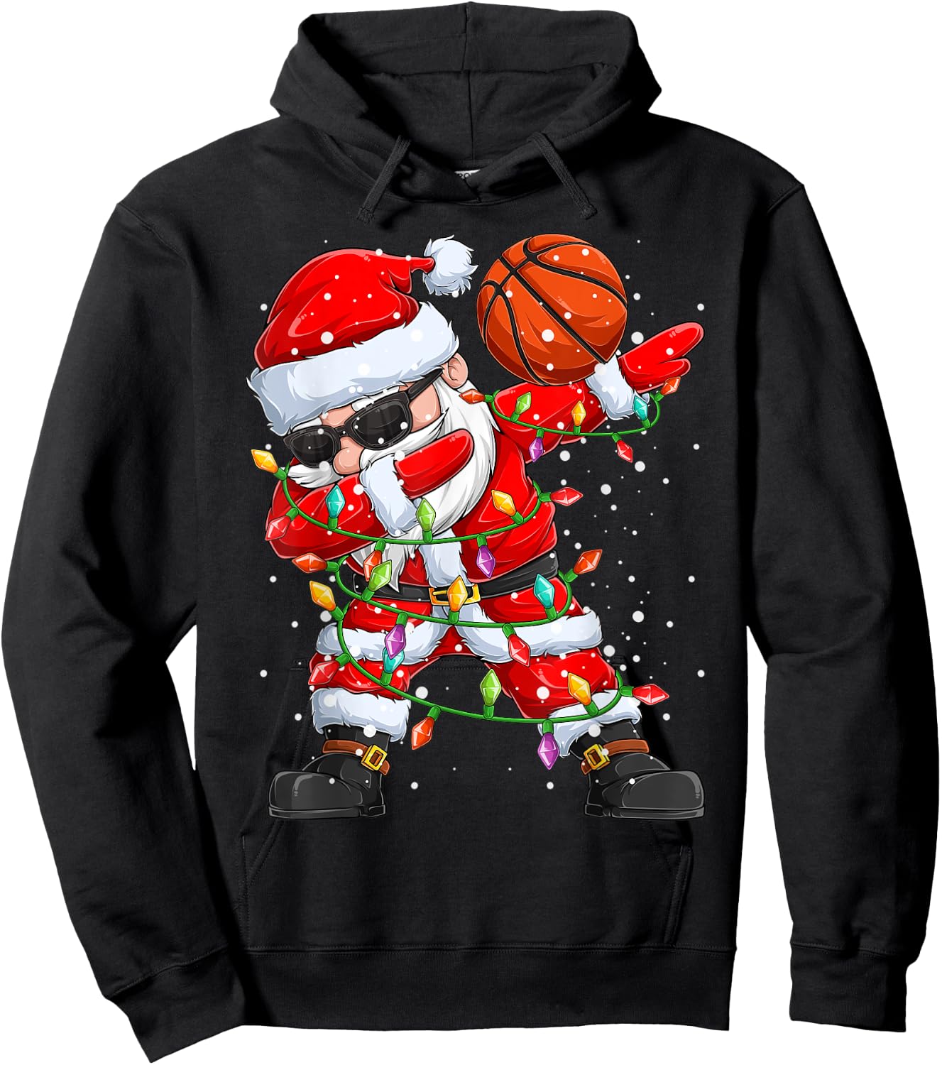 Dabbing Santa Basketball Christmas Tree Lights Kids Dab Xmas Hoodie - Hoodie | Black