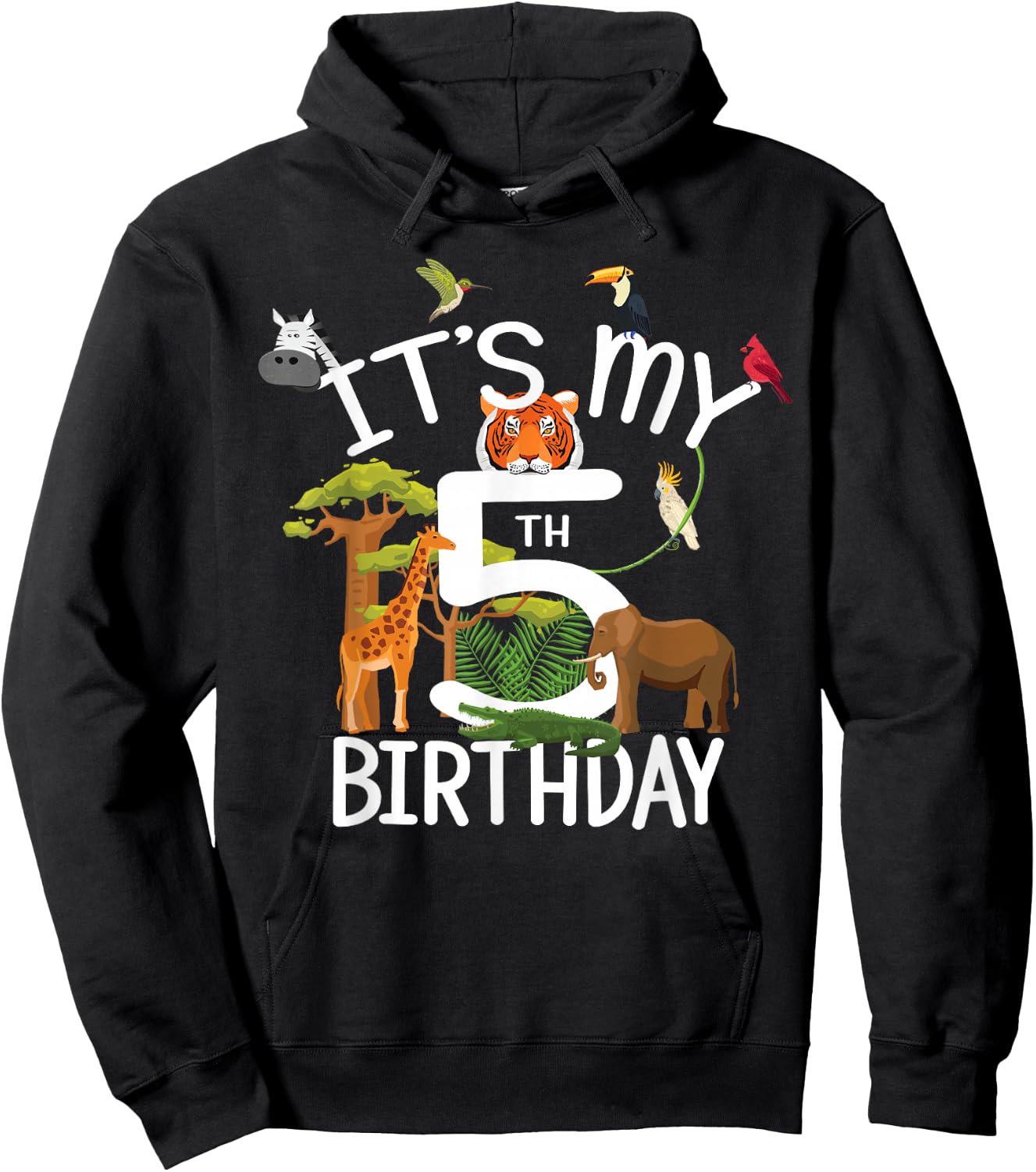 It's My 5th Birthday Boy Zoo Theme 5 Years Old Animal Party Hoodie - Hoodie | Black