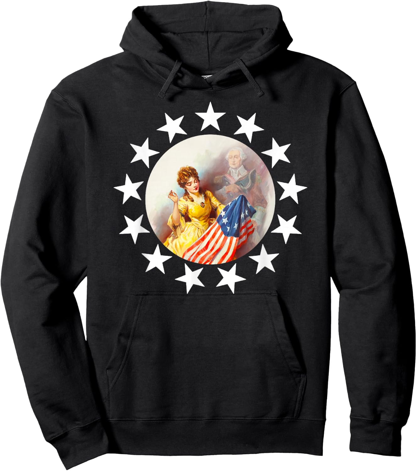 1776 George Washington Betsy Ross Flag Shirt Art-13 Stars Hoodie - Hoodie | Black