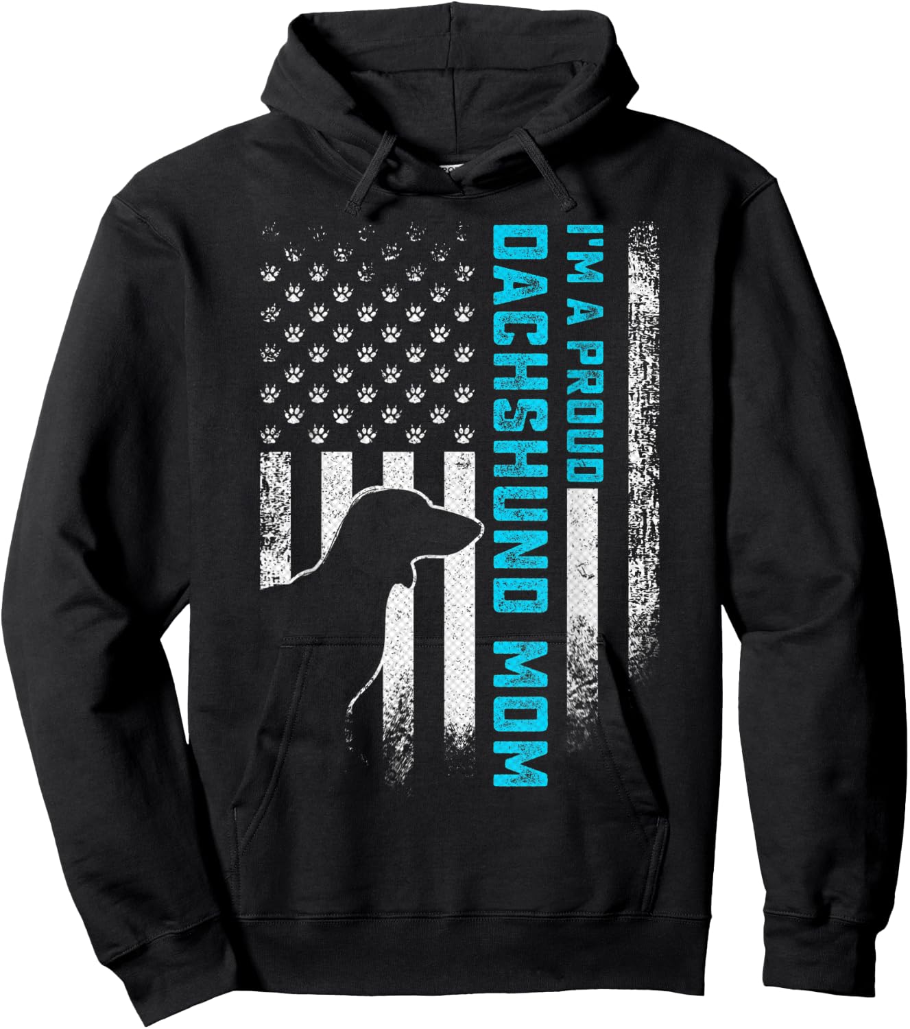 Vintage American Flag I'm A Proud Dachshund Mom Wiener Dog Hoodie - Hoodie | Black