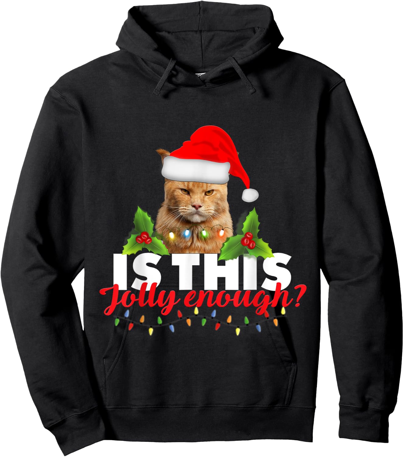 Is this jolly enough grumpy orange cat Christmas lights men Hoodie - Hoodie | Black