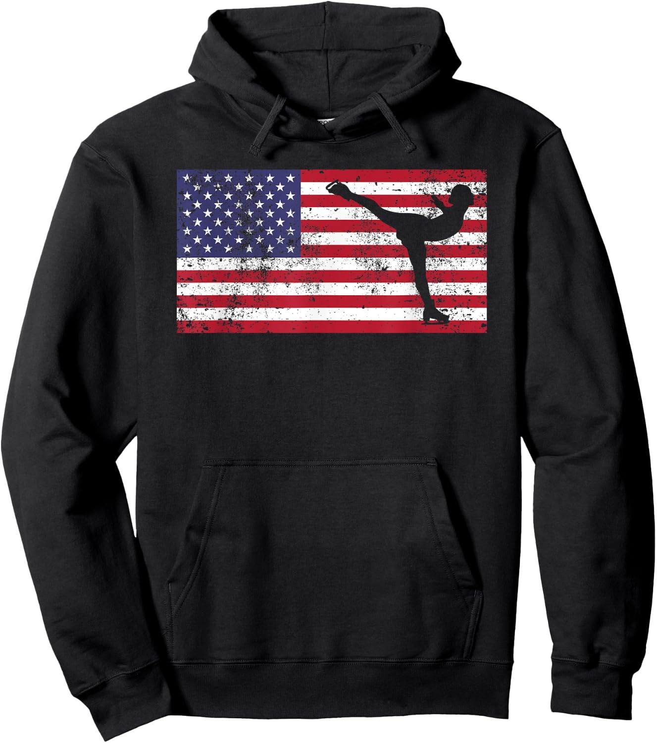American Flag Ice Skating Figure Skater 4th of July T Shirt Hoodie - Hoodie | Black