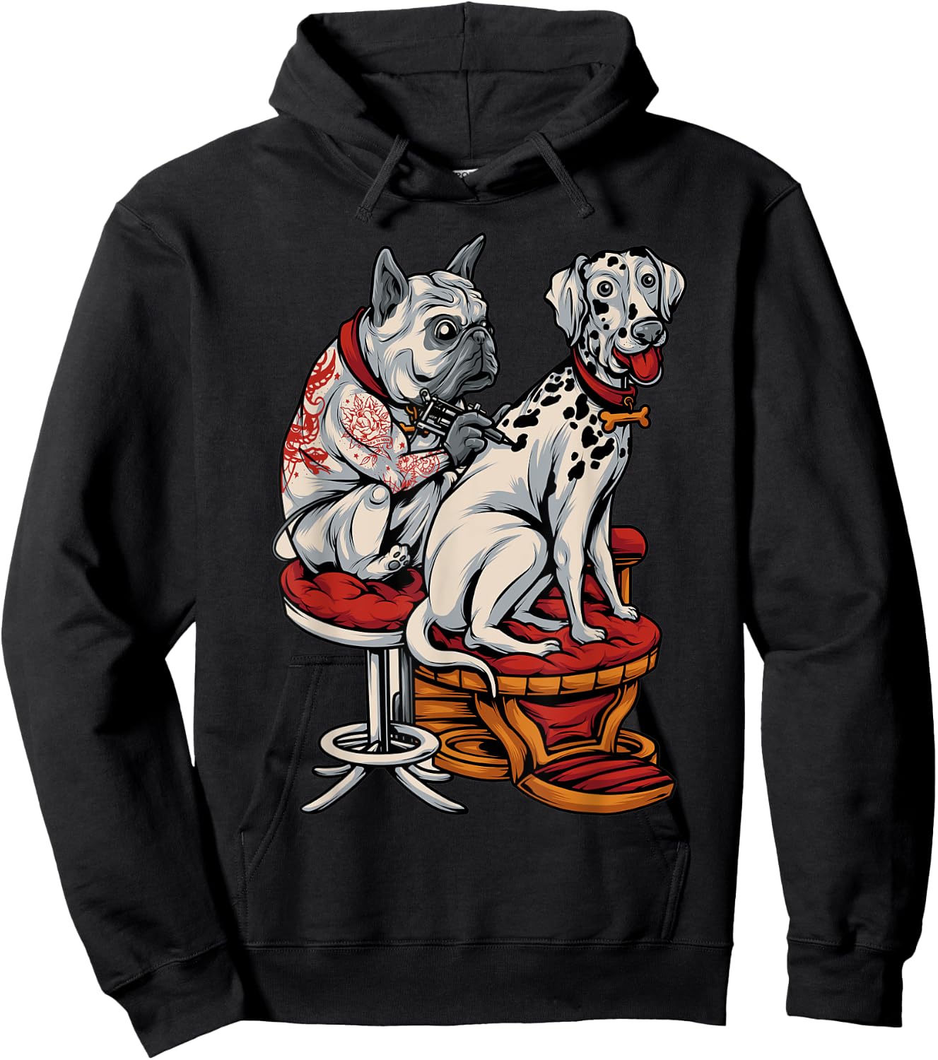 Frenchie Pug Dalmatian French Bulldog Tattoo Hoodie - Hoodie | Black