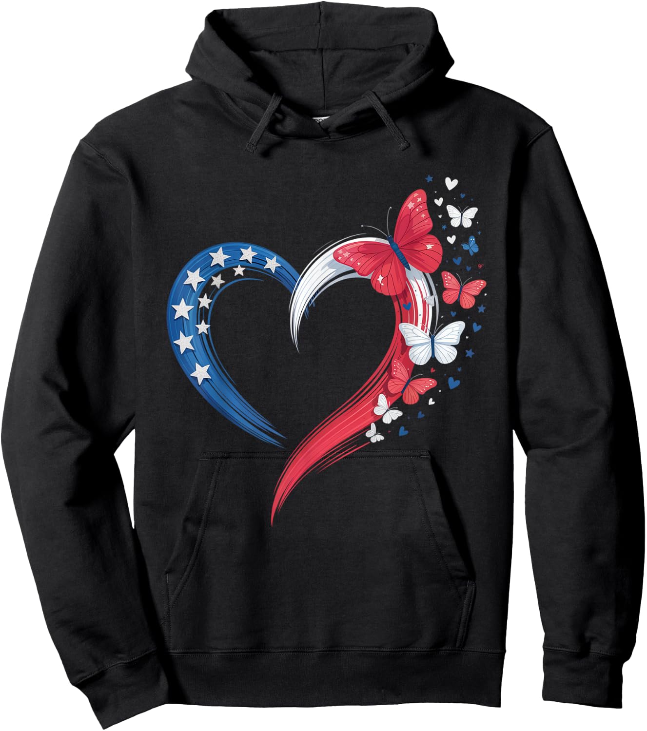 Butterfly Red White Blue Patriotic USA Flag 4th Of July Hoodie - Hoodie | Black