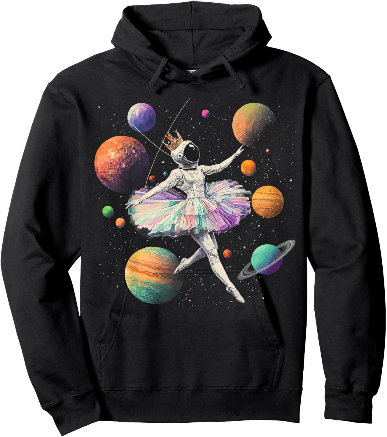 Astronaut Ballerina Dancing In Space Planets Galaxy Kid Girl Hoodie - Hoodie | Black