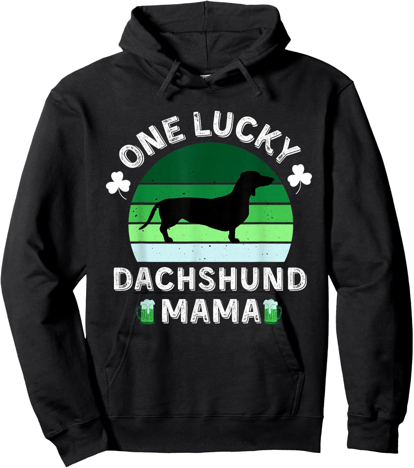 One Lucky Dachshund Mama Funny St Patrick's Day Women Hoodie - Hoodie | Black
