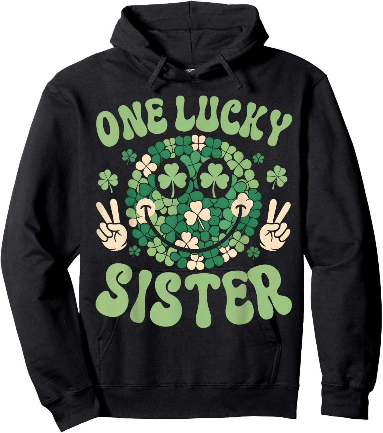 Patricks Day Family Matching Groovy Retro One Lucky Auntie Hoodie - Hoodie | Black