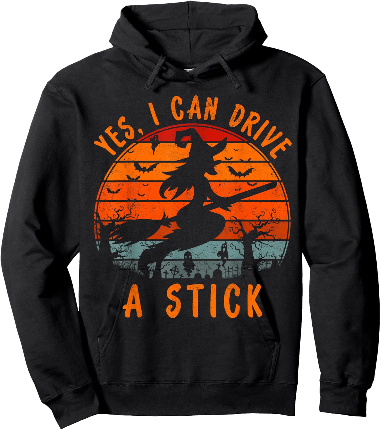 Yes I Can Drive a Stick Gift Scary Halloween Witch Costume Hoodie - Hoodie | Black