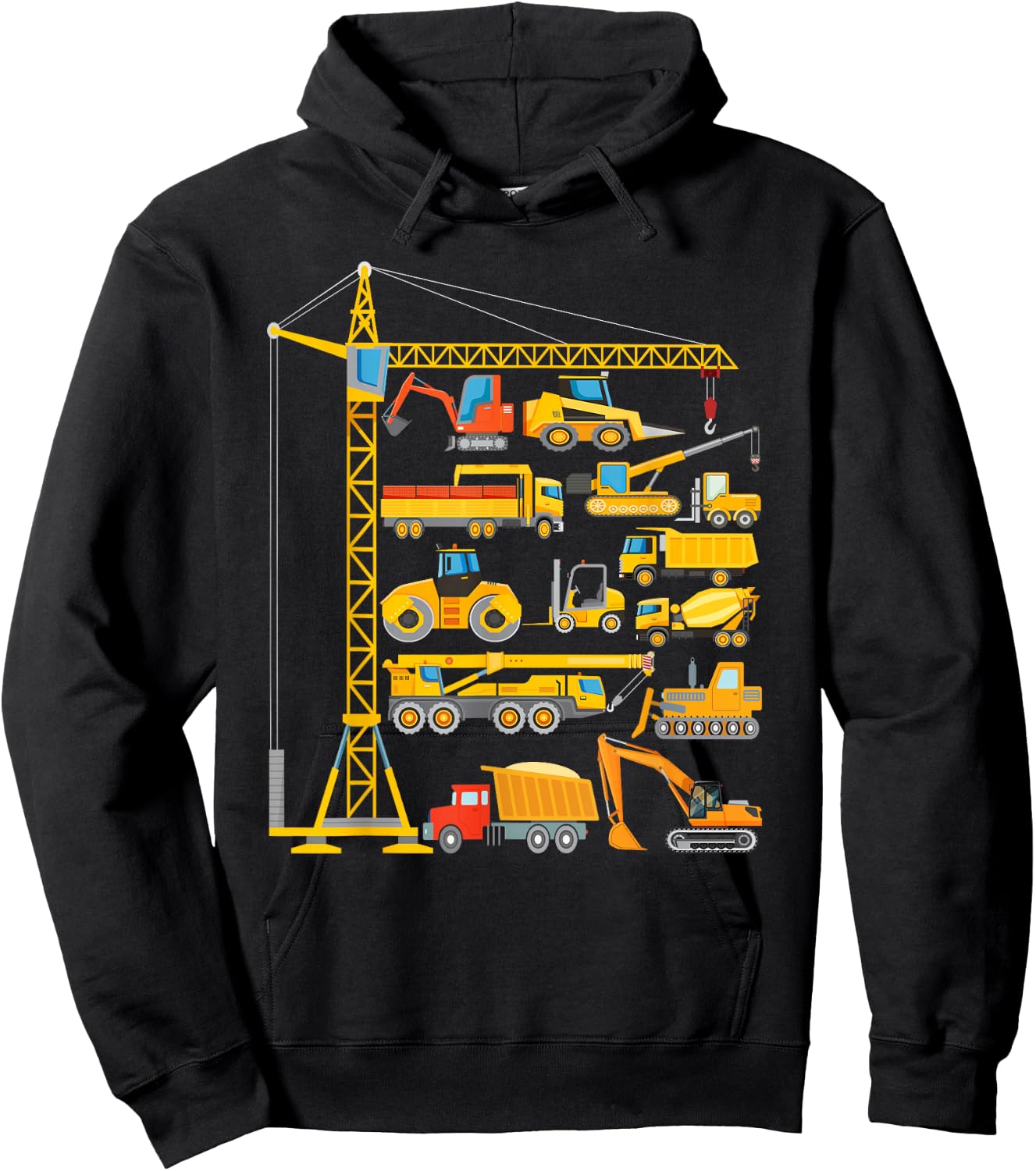 Types of Construction Excavator Bulldozer Truck Crane Hoodie - Hoodie | Black