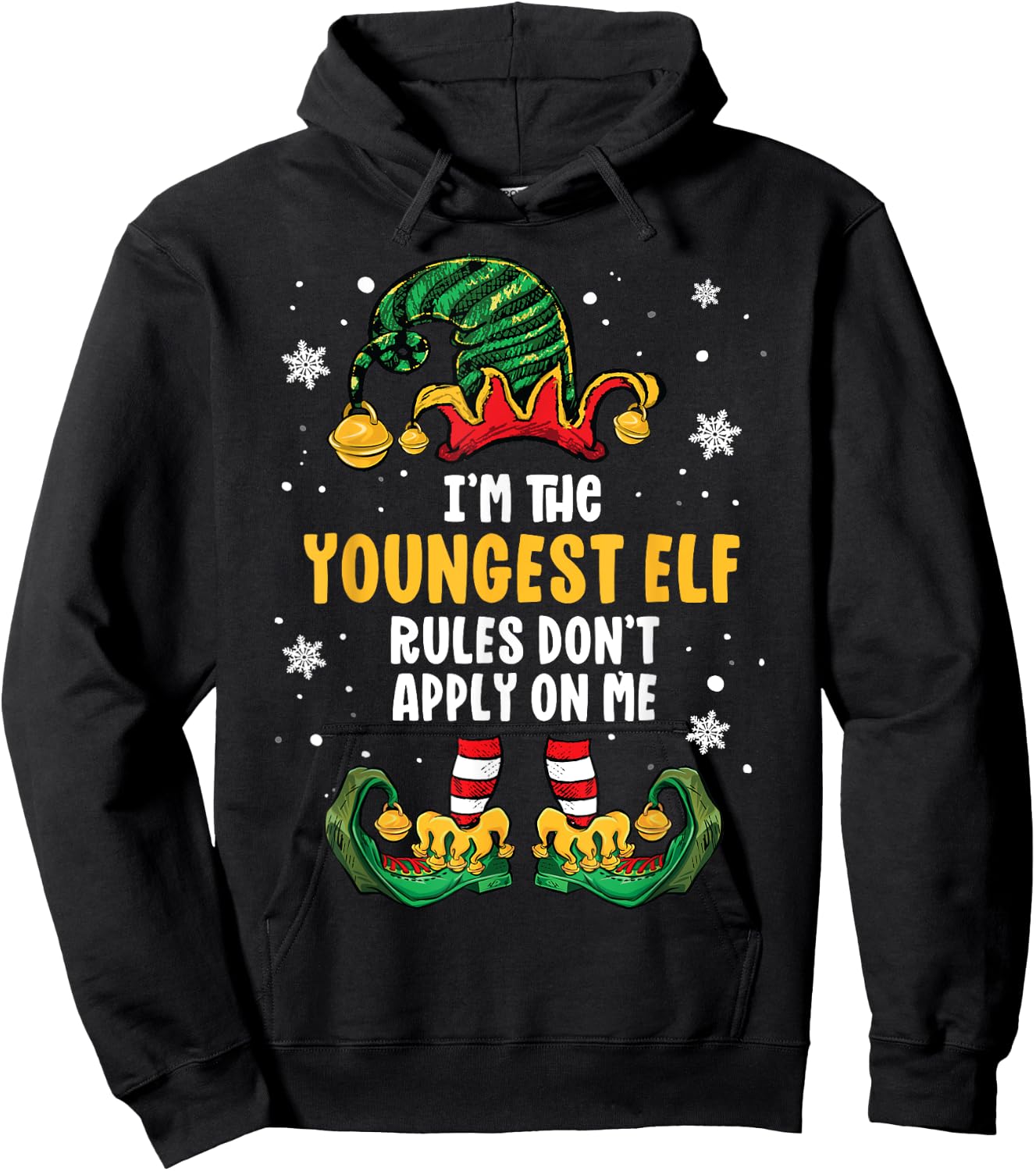 Youngest Child Shirt Elf Family Matching Sibling Christmas Hoodie - Hoodie | Black