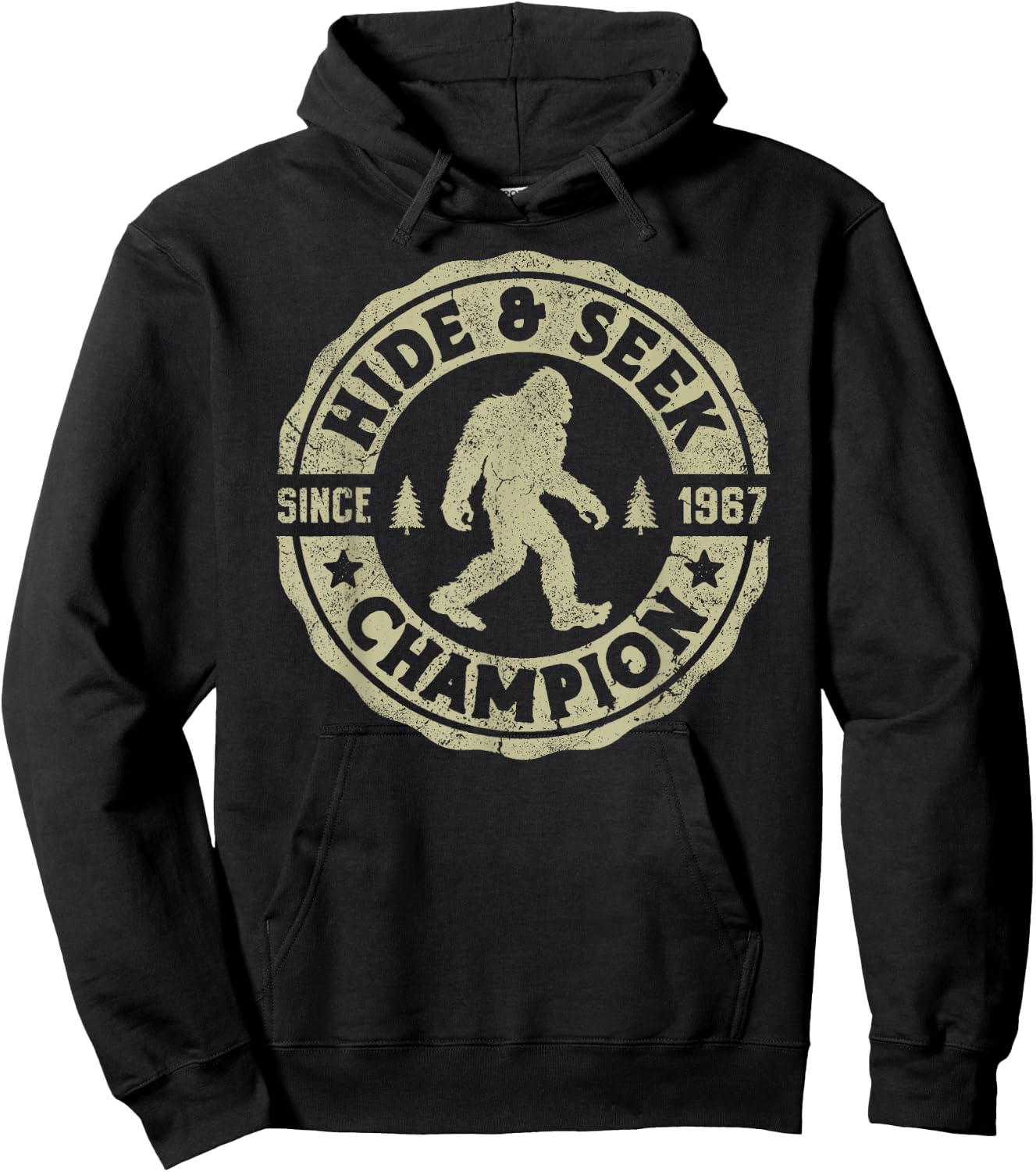 Bigfoot Hide And Seek Champion Funny Sasquatch Retro Vintage Hoodie - Hoodie | Black