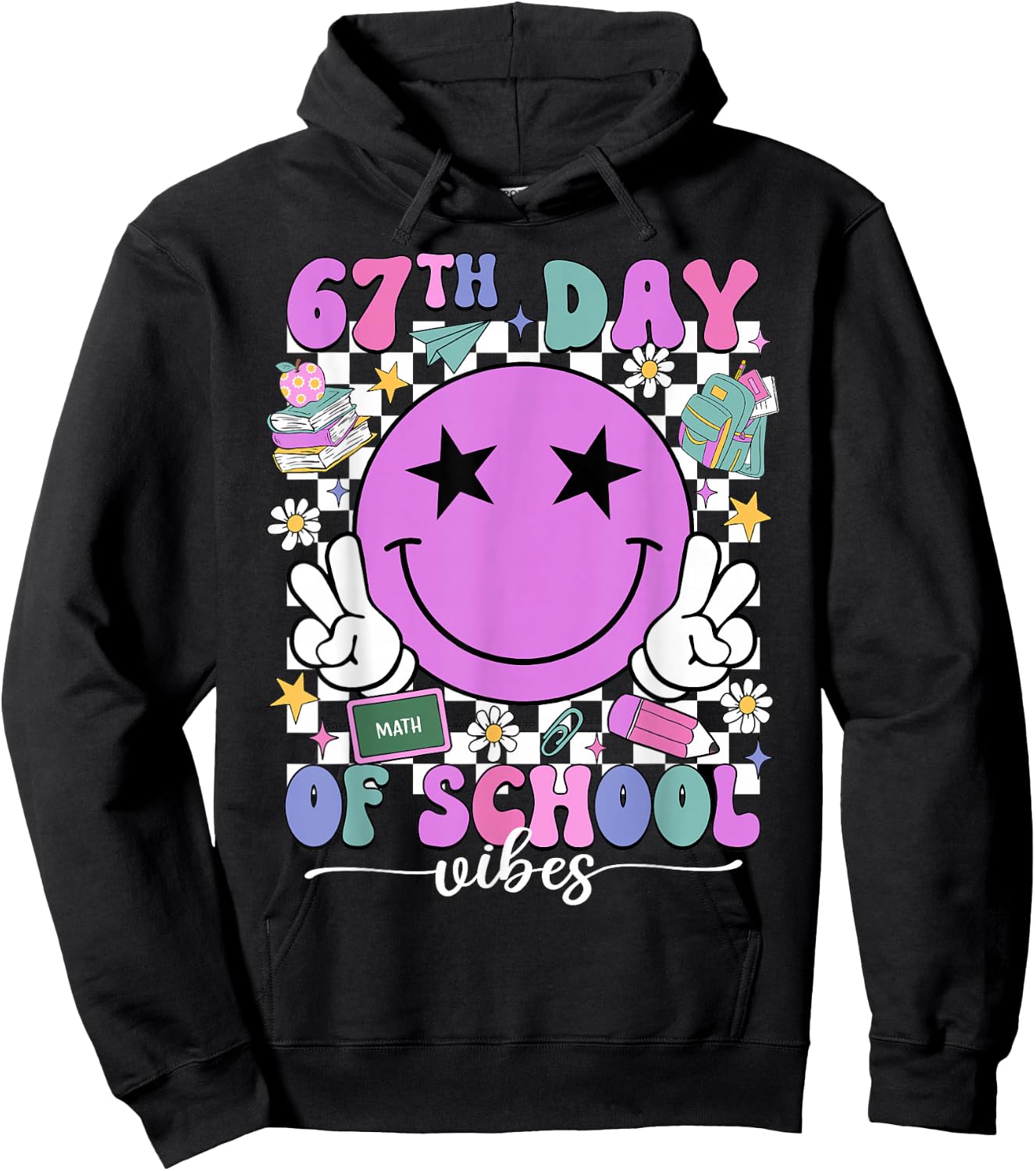 Happy 67th Day of School Vibes Smile Face 67 Days of School Hoodie - Hoodie | Black