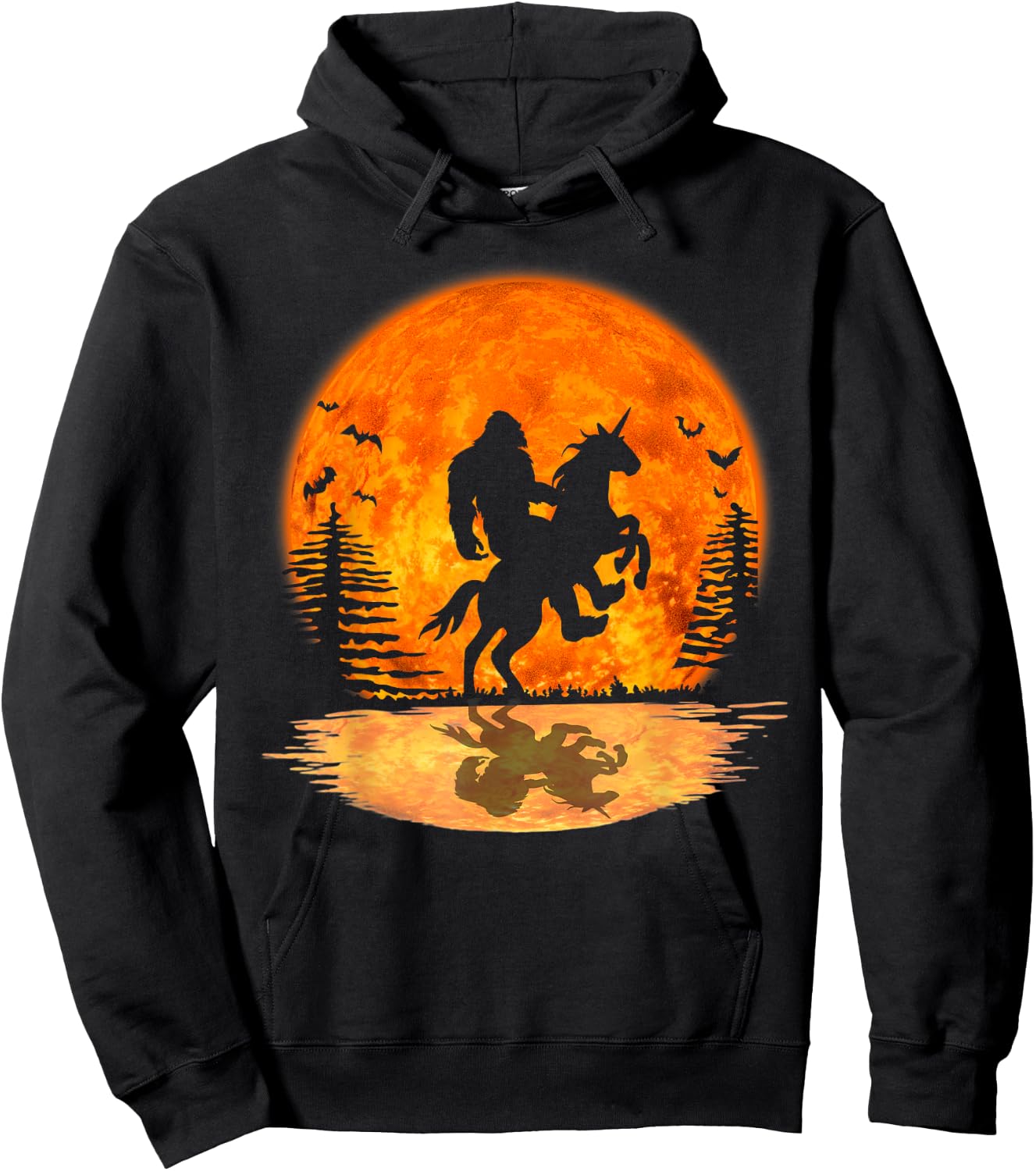 Bigfoot Sasquatch Riding Unicorn In The Moonlight Halloween Hoodie - Hoodie | Black